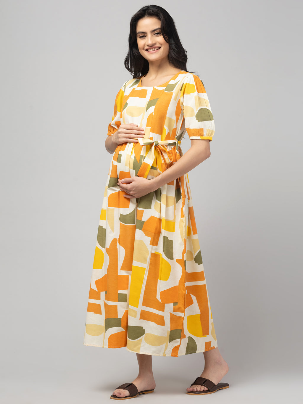 Olive Maternity Feeding Dress For Women