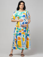 Blue Maternity Feeding Dress For Women