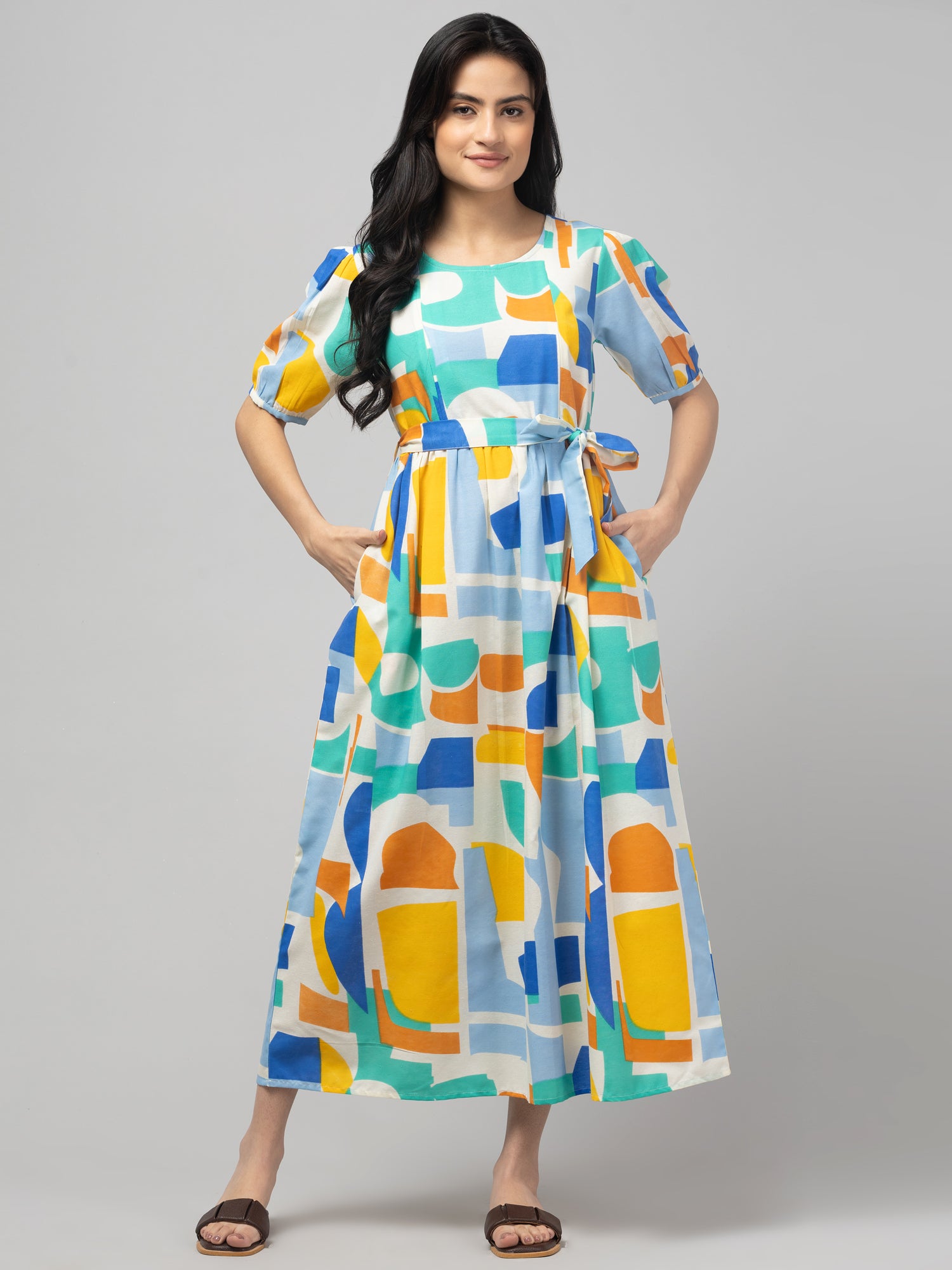 Blue Maternity Feeding Dress For Women
