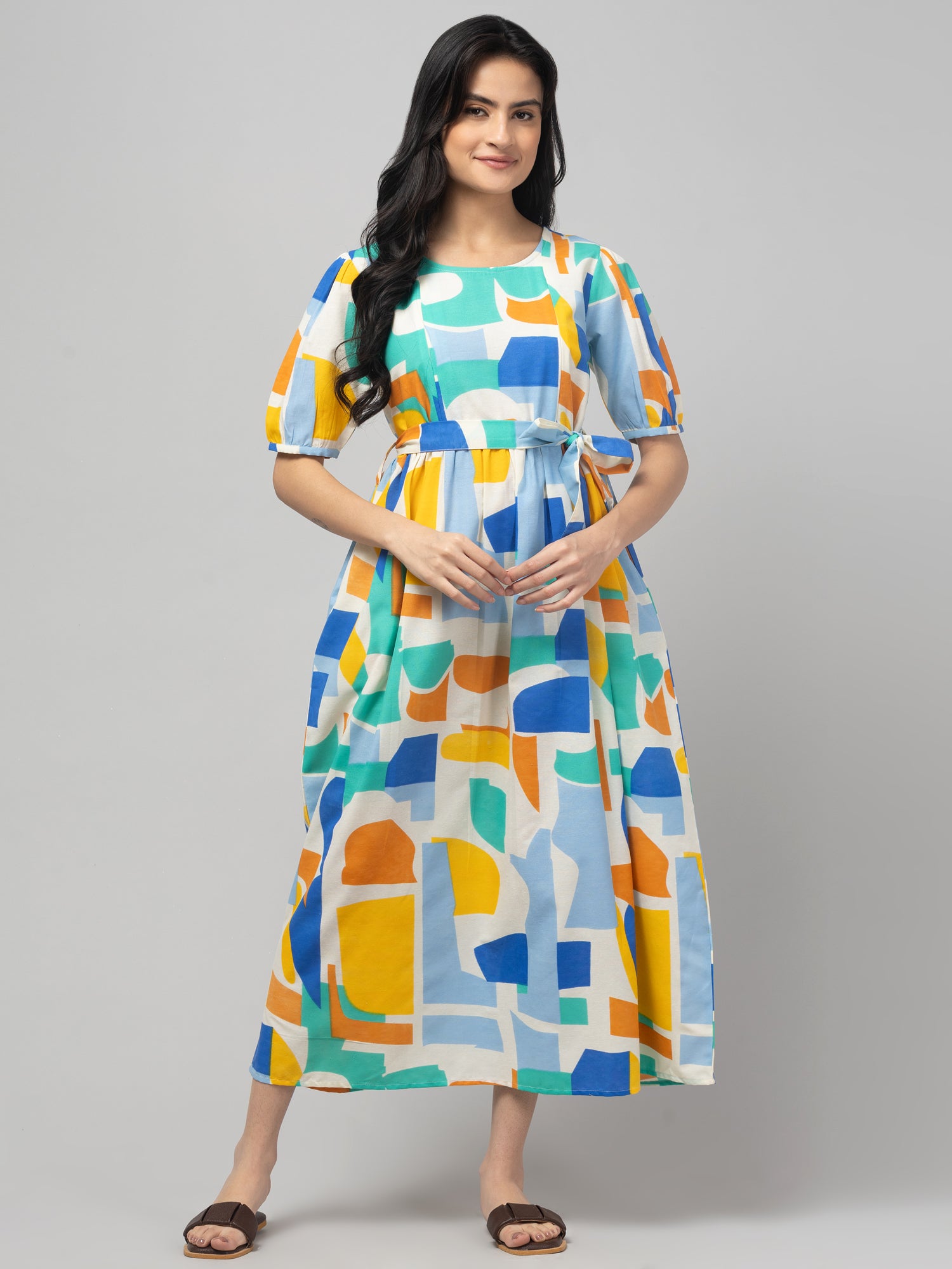 Blue Maternity Feeding Dress For Women