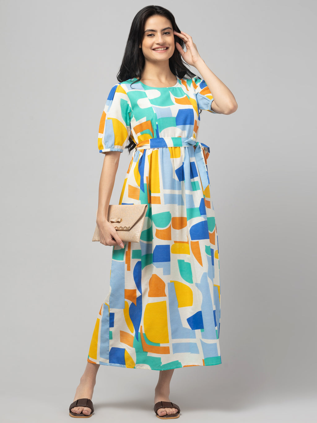 Blue Maternity Feeding Dress For Women