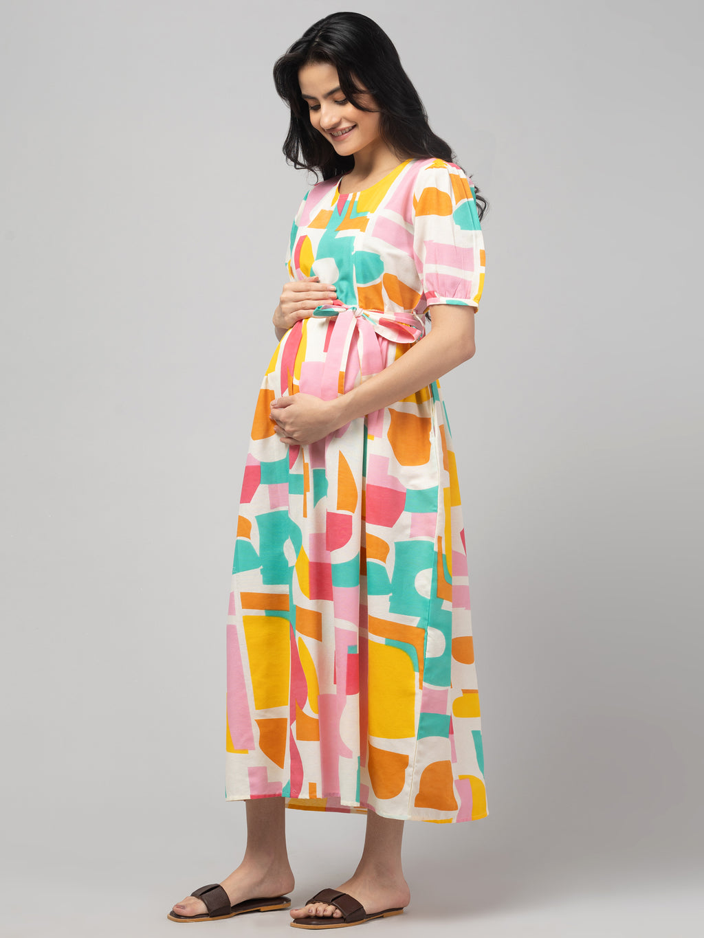 Pink Maternity Feeding Dress For Women
