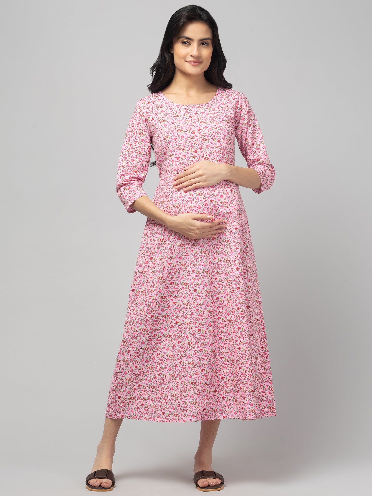 Pink Maternity Feeding Dress For Women