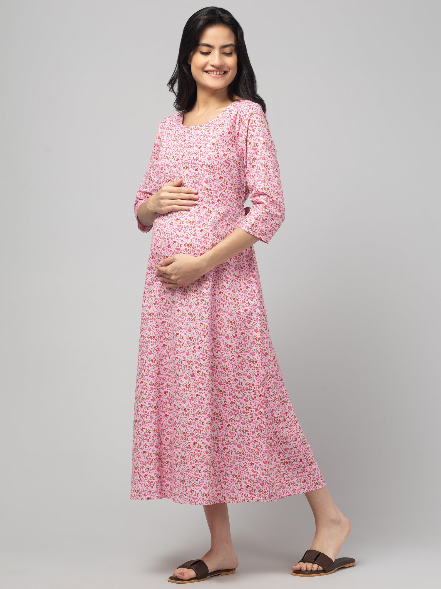 Pink Maternity Feeding Dress For Women