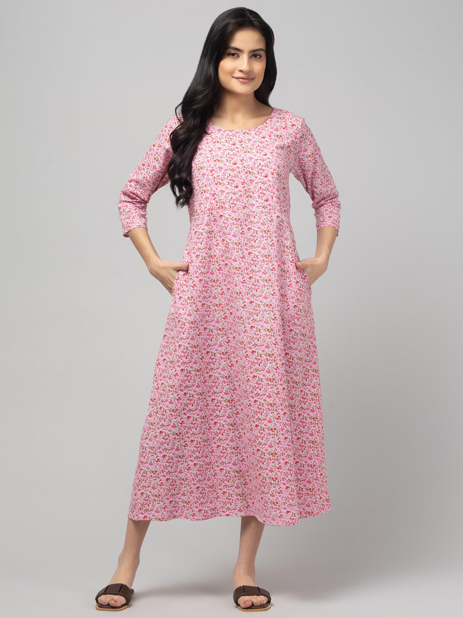 Pink Maternity Feeding Dress For Women