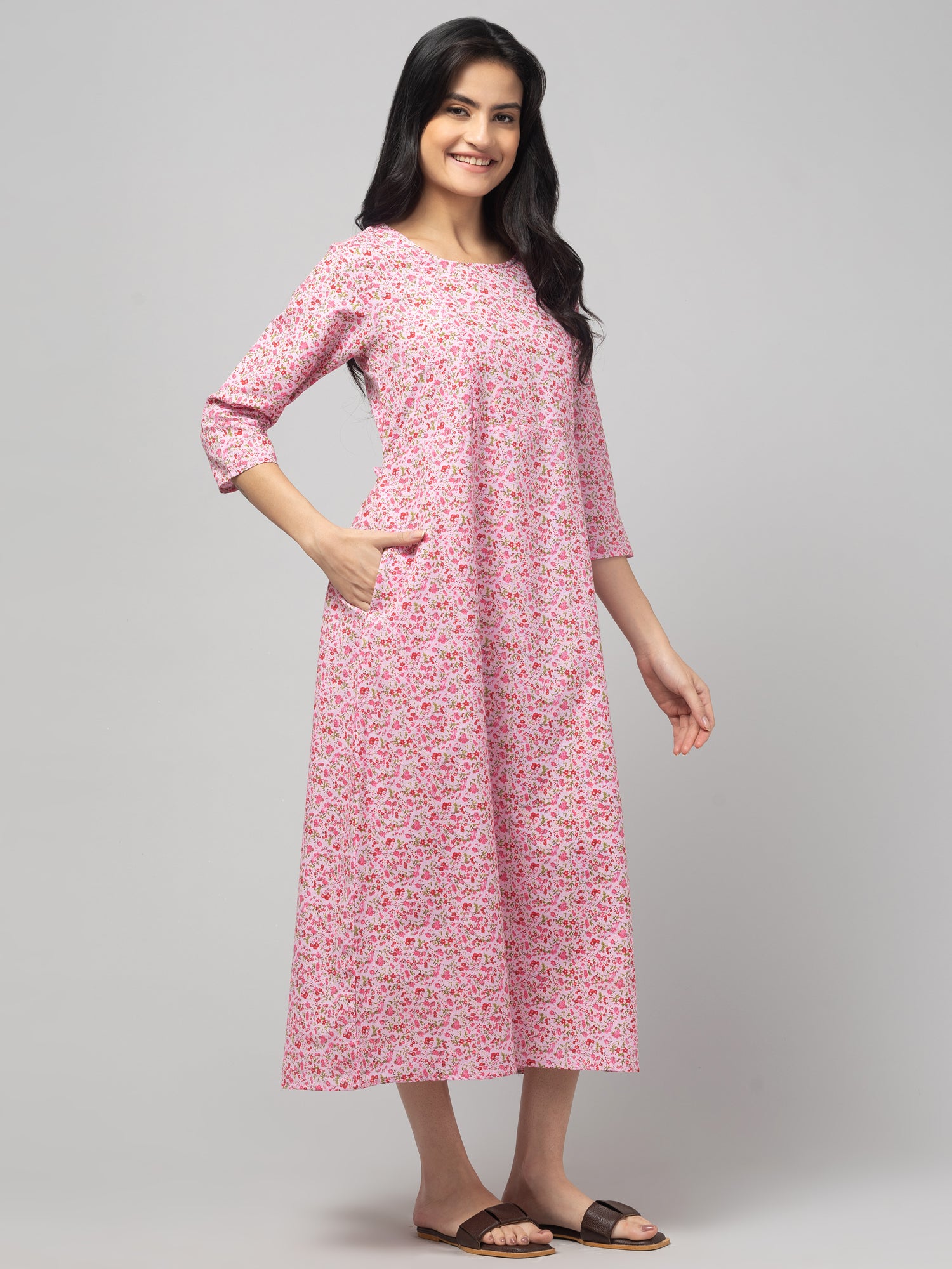 Pink Maternity Feeding Dress For Women