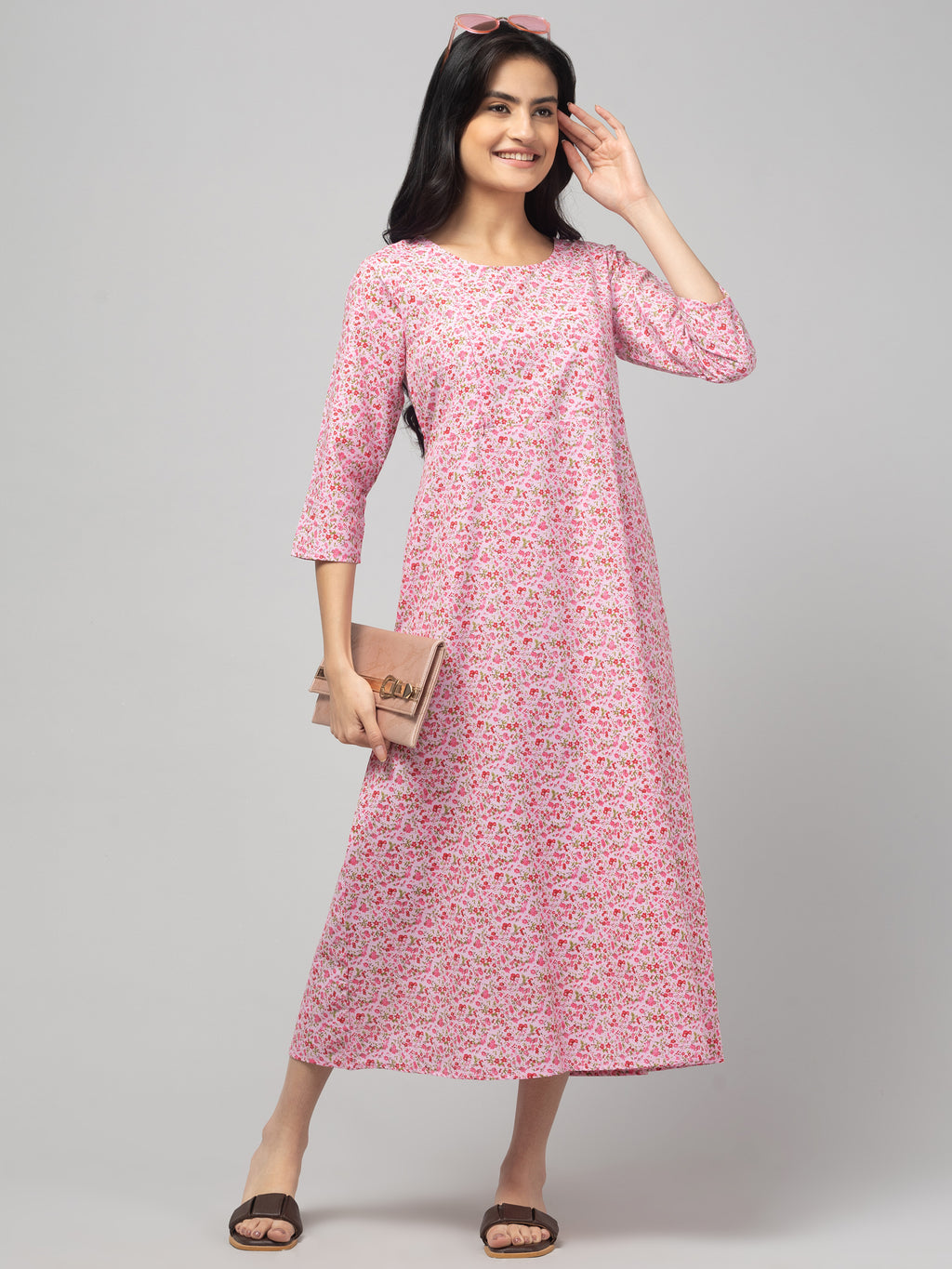 Pink Maternity Feeding Dress For Women