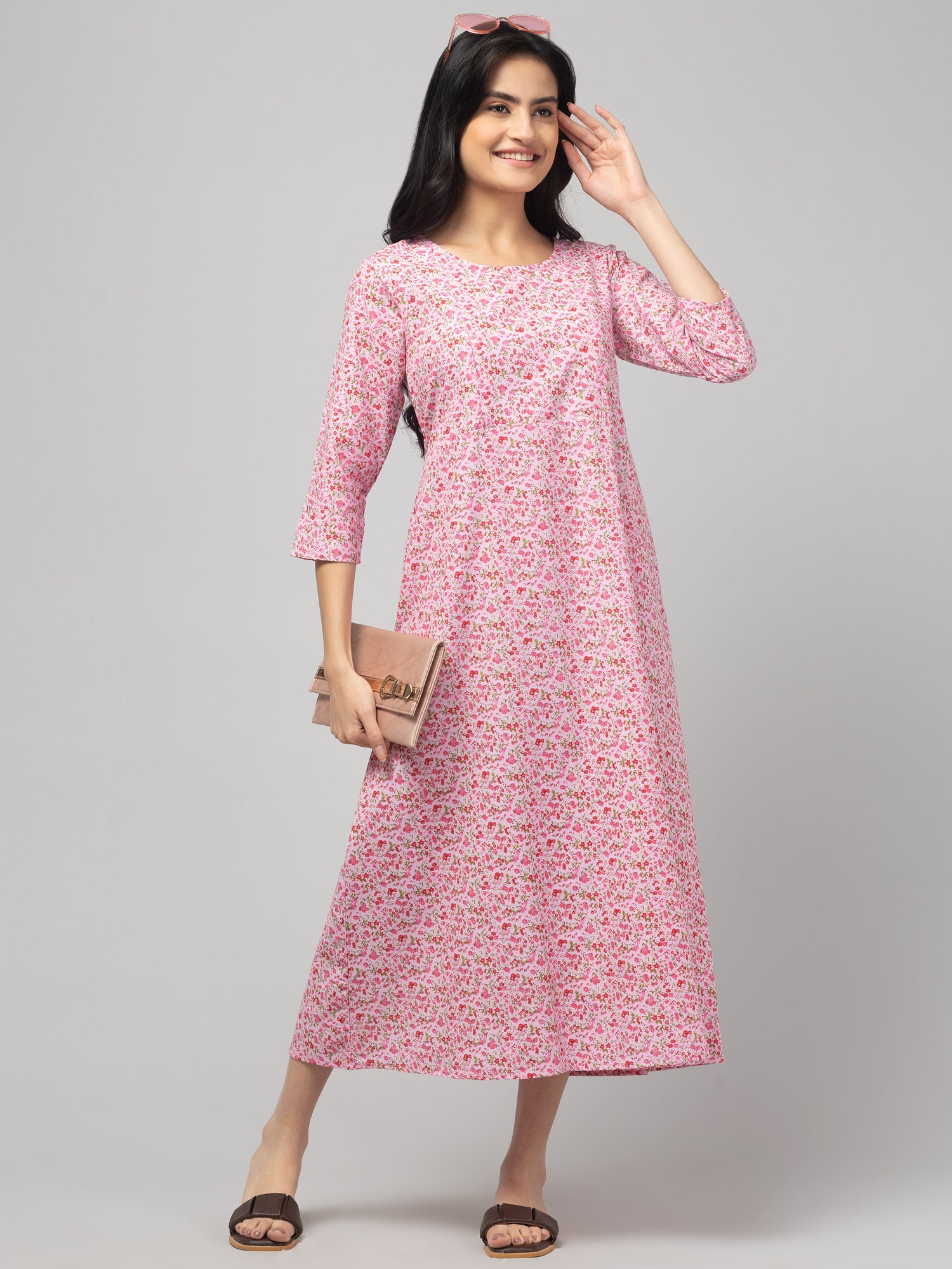 Pink Maternity Feeding Dress For Women