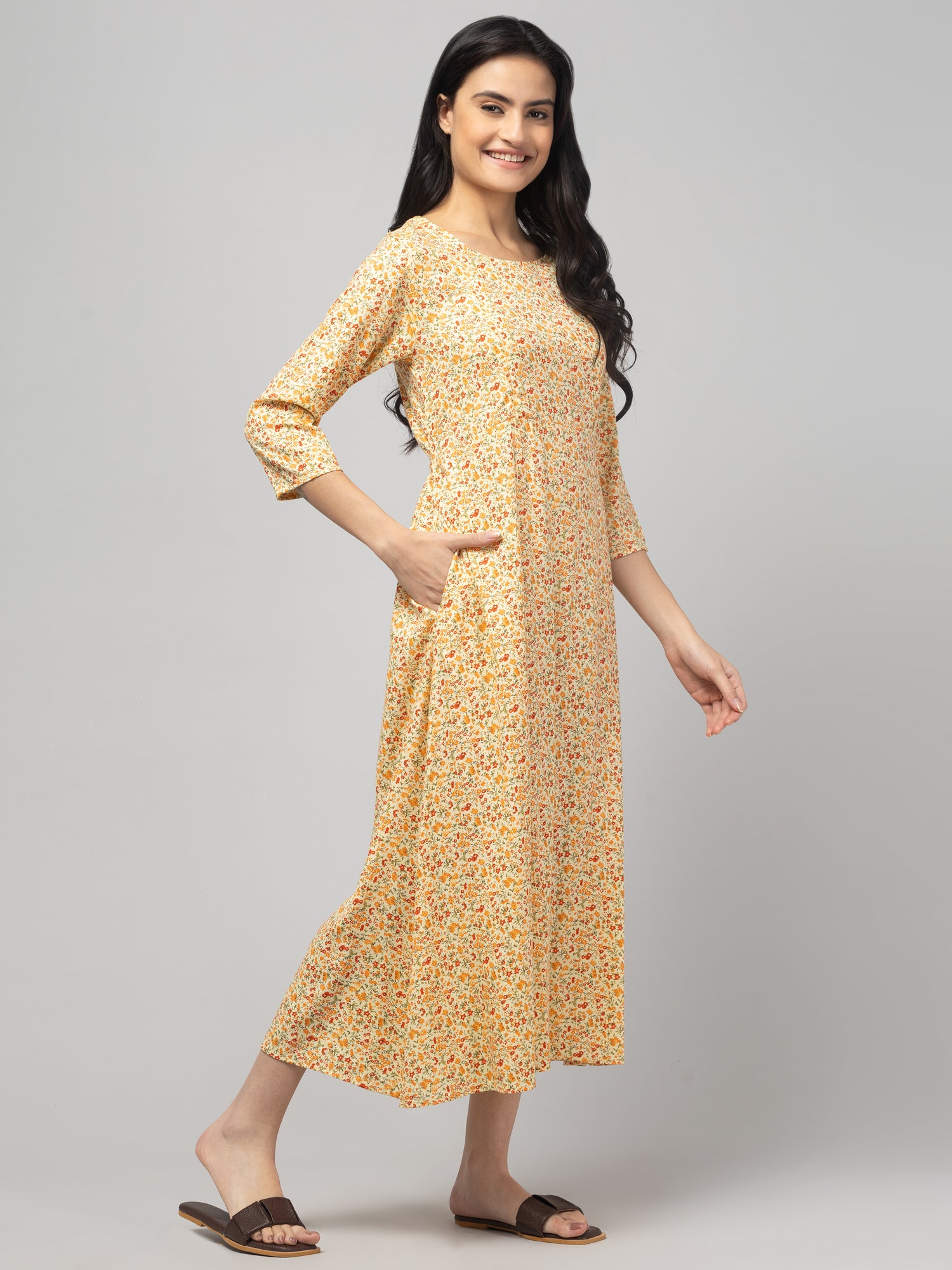 Lemon Maternity Feeding Dress For Women