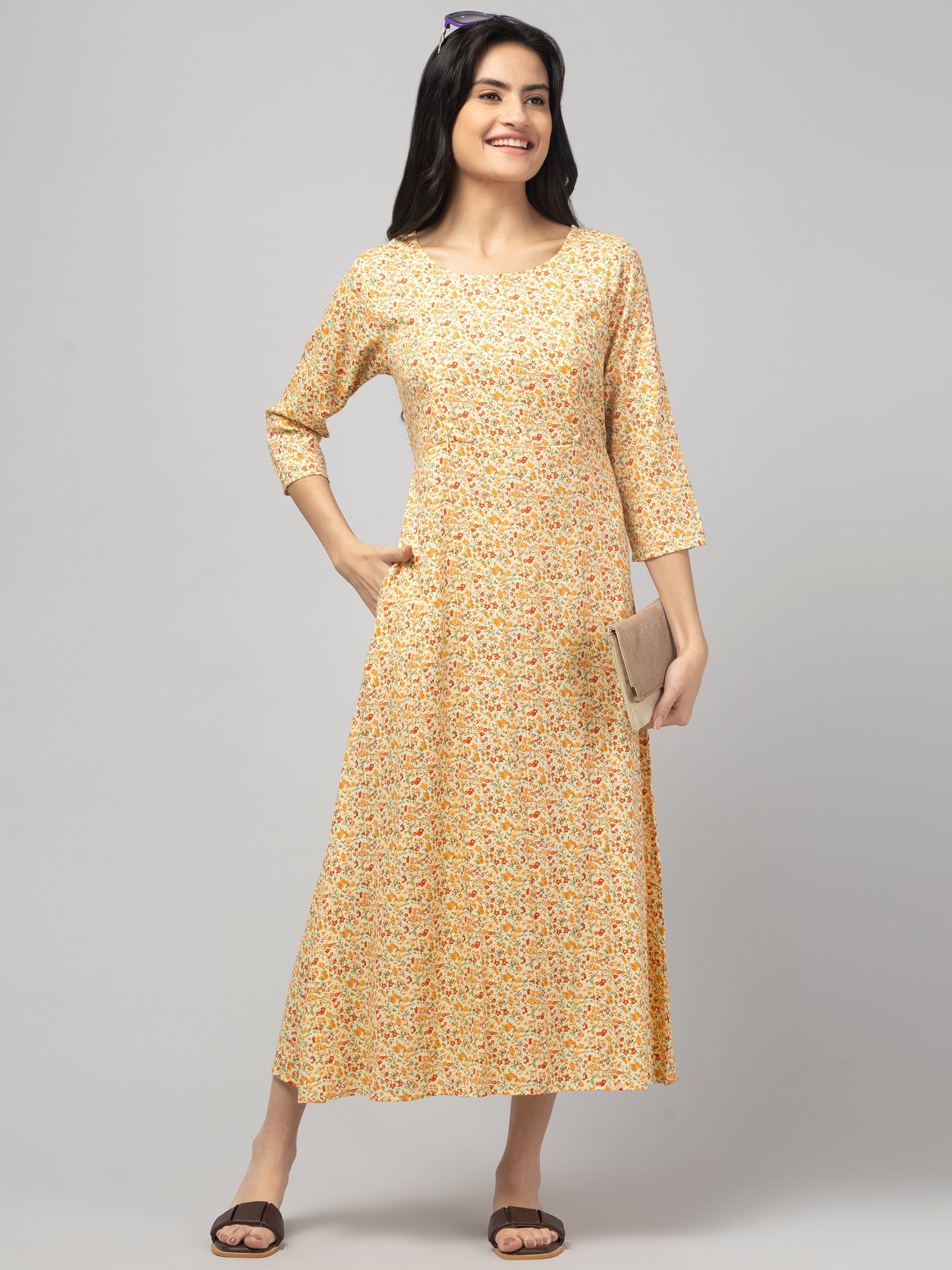 Lemon Maternity Feeding Dress For Women