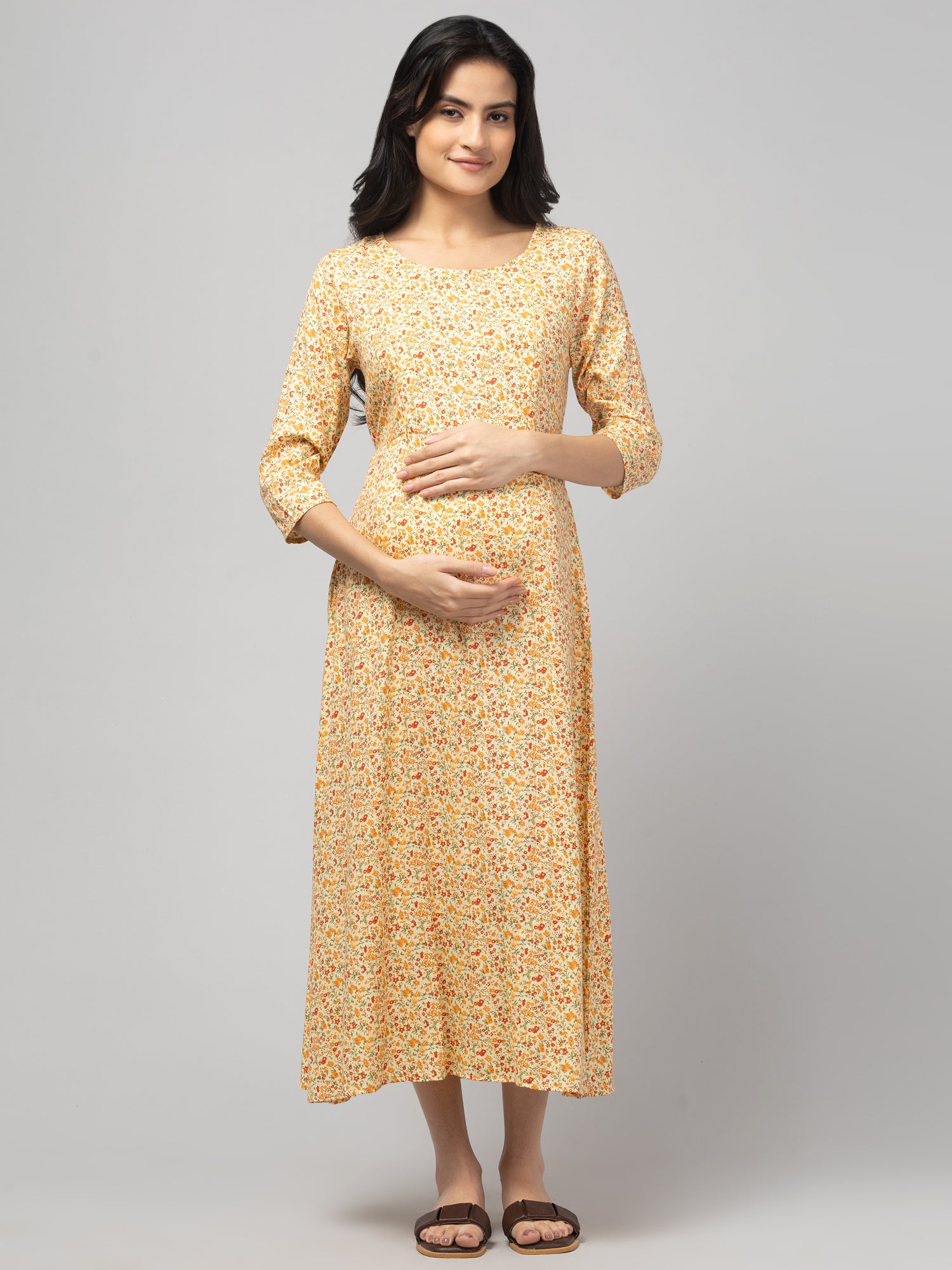 Lemon Maternity Feeding Dress For Women