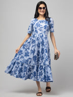 Blue Maternity Feeding Dress For Women
