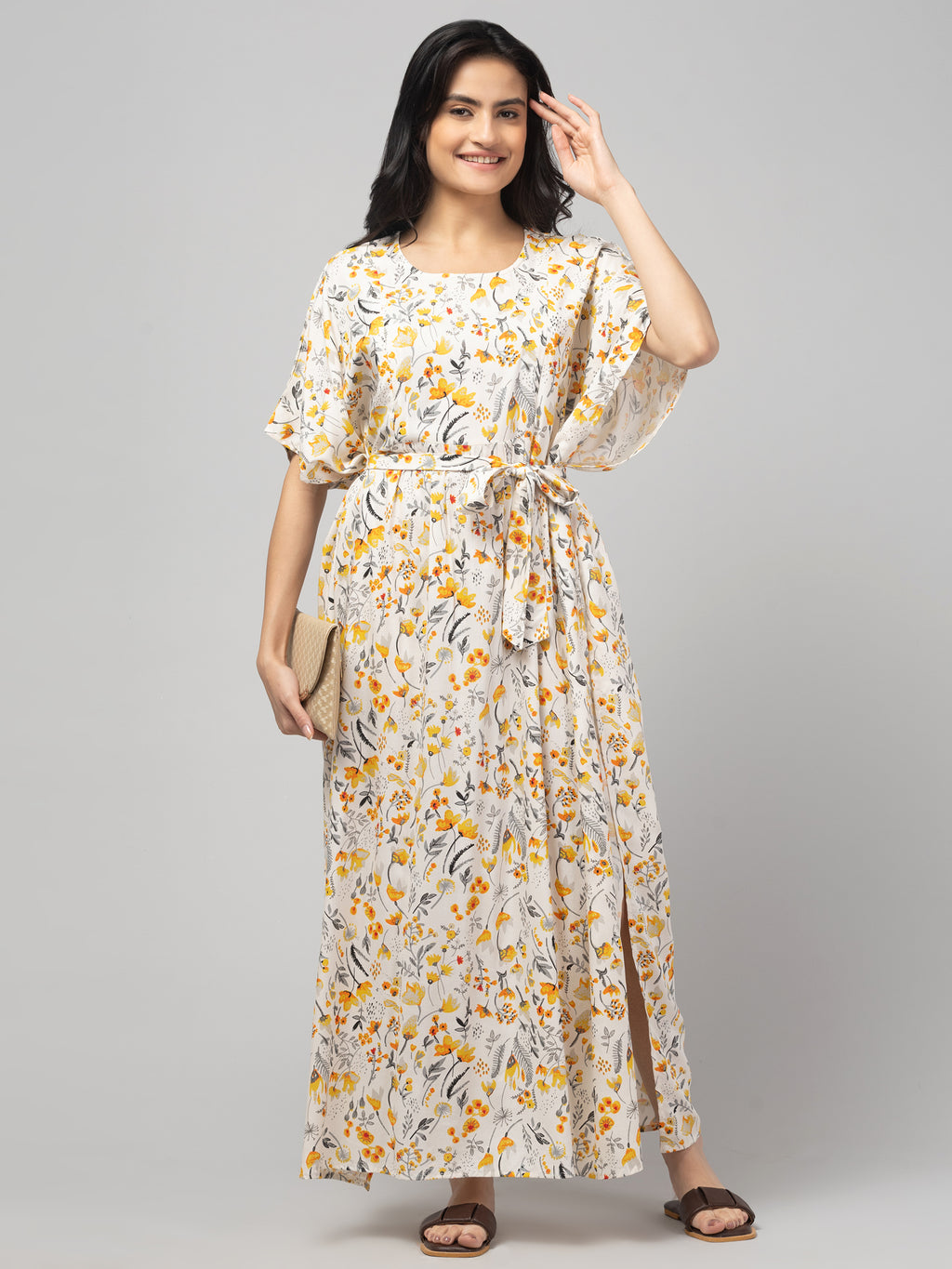 Cream Maternity Feeding Dress For Women