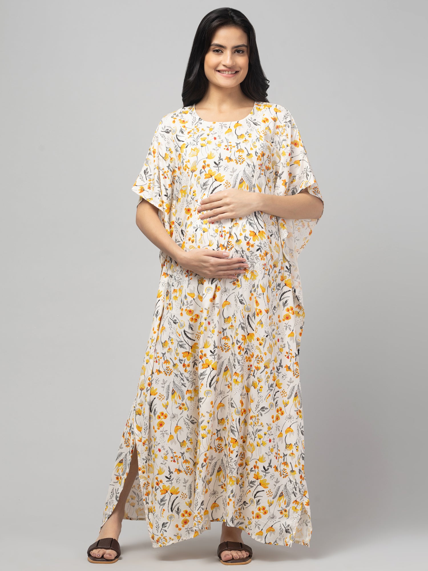 Cream Maternity Feeding Dress For Women