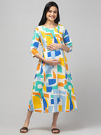 Blue Maternity Feeding Dress For Women
