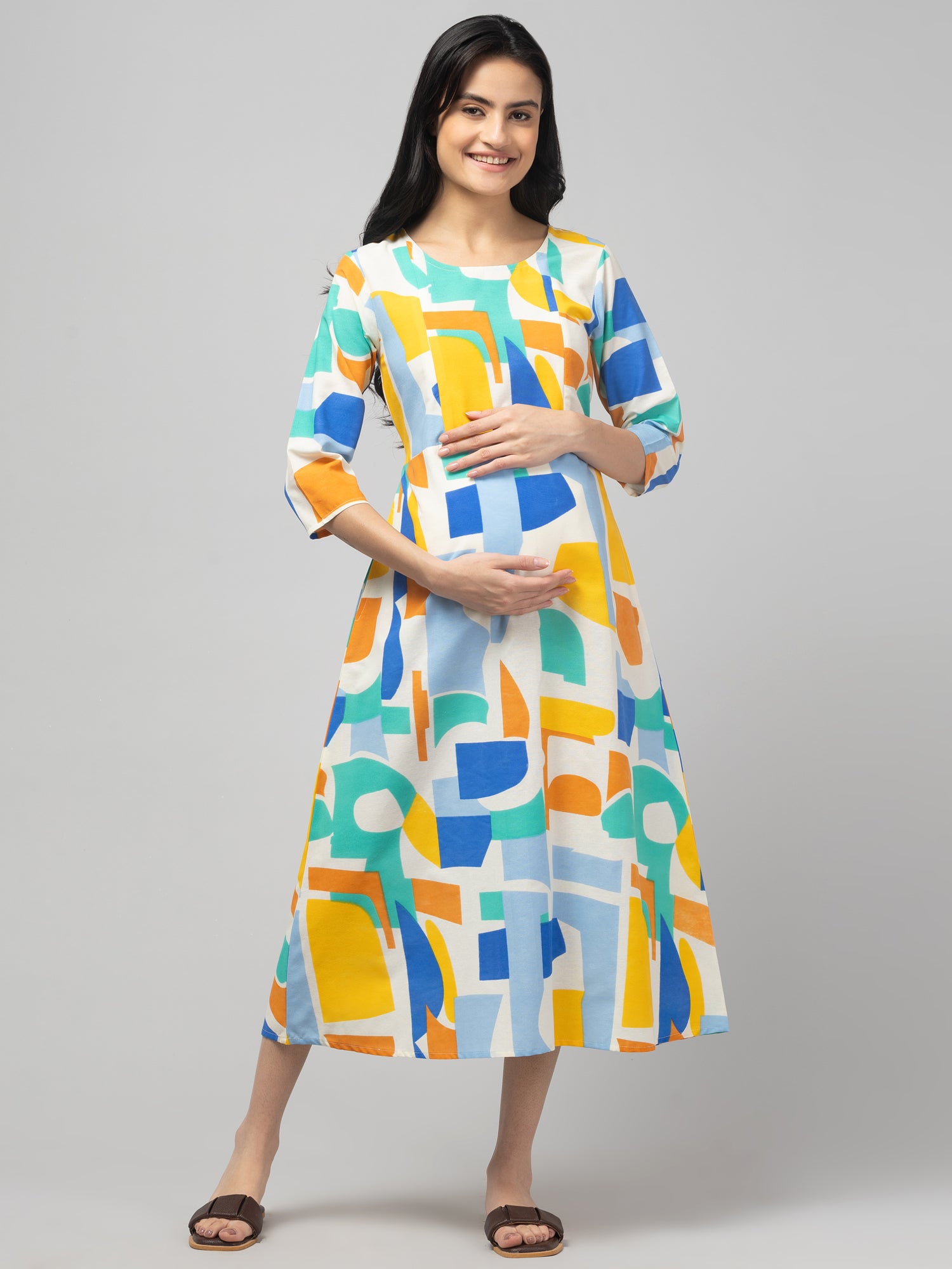 Blue Maternity Feeding Dress For Women