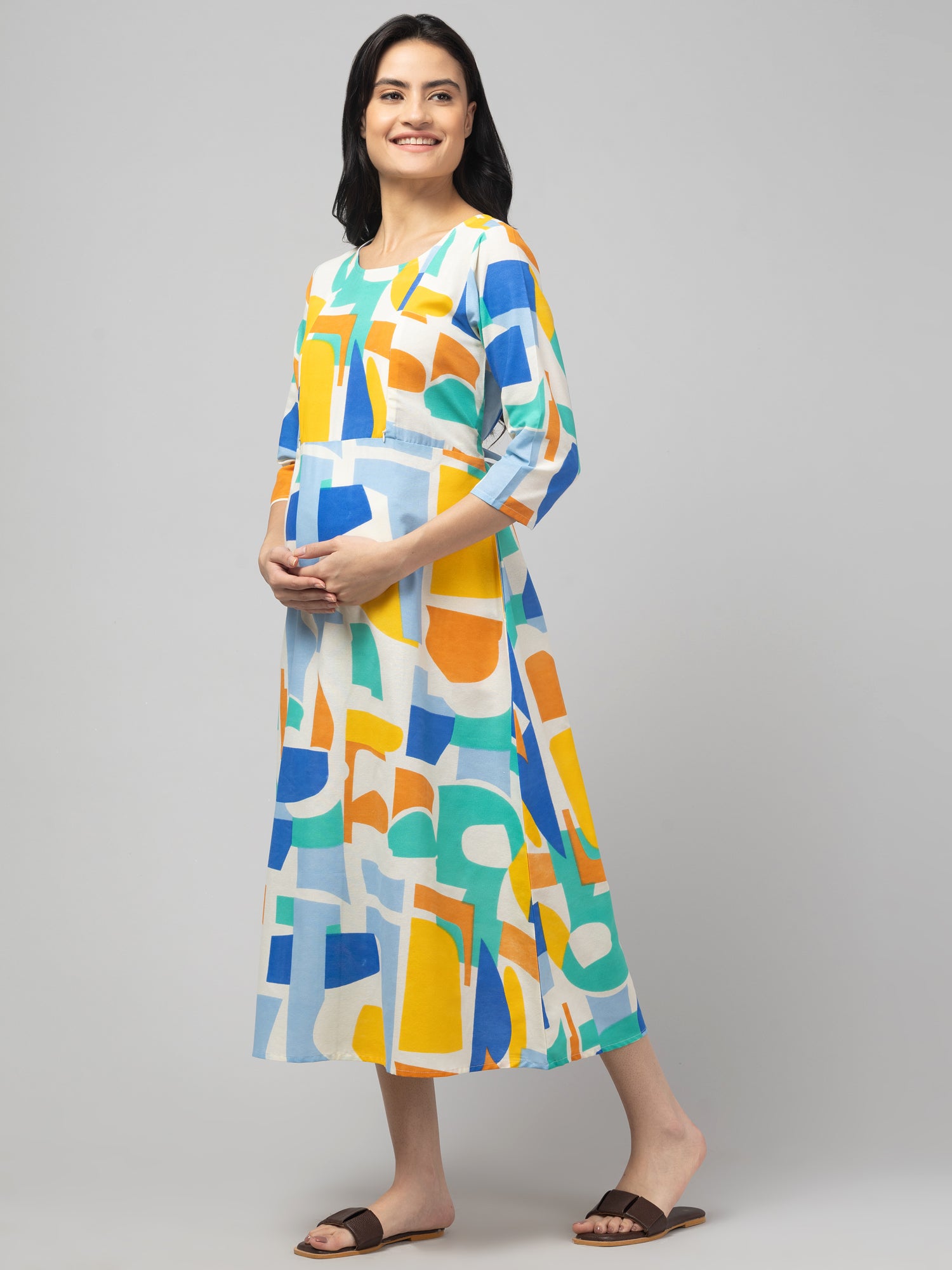 Blue Maternity Feeding Dress For Women