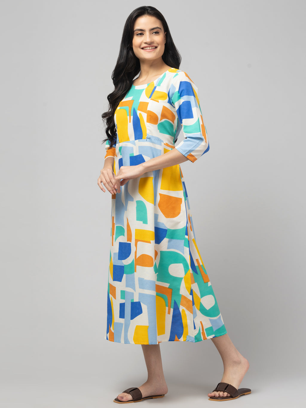 Blue Maternity Feeding Dress For Women