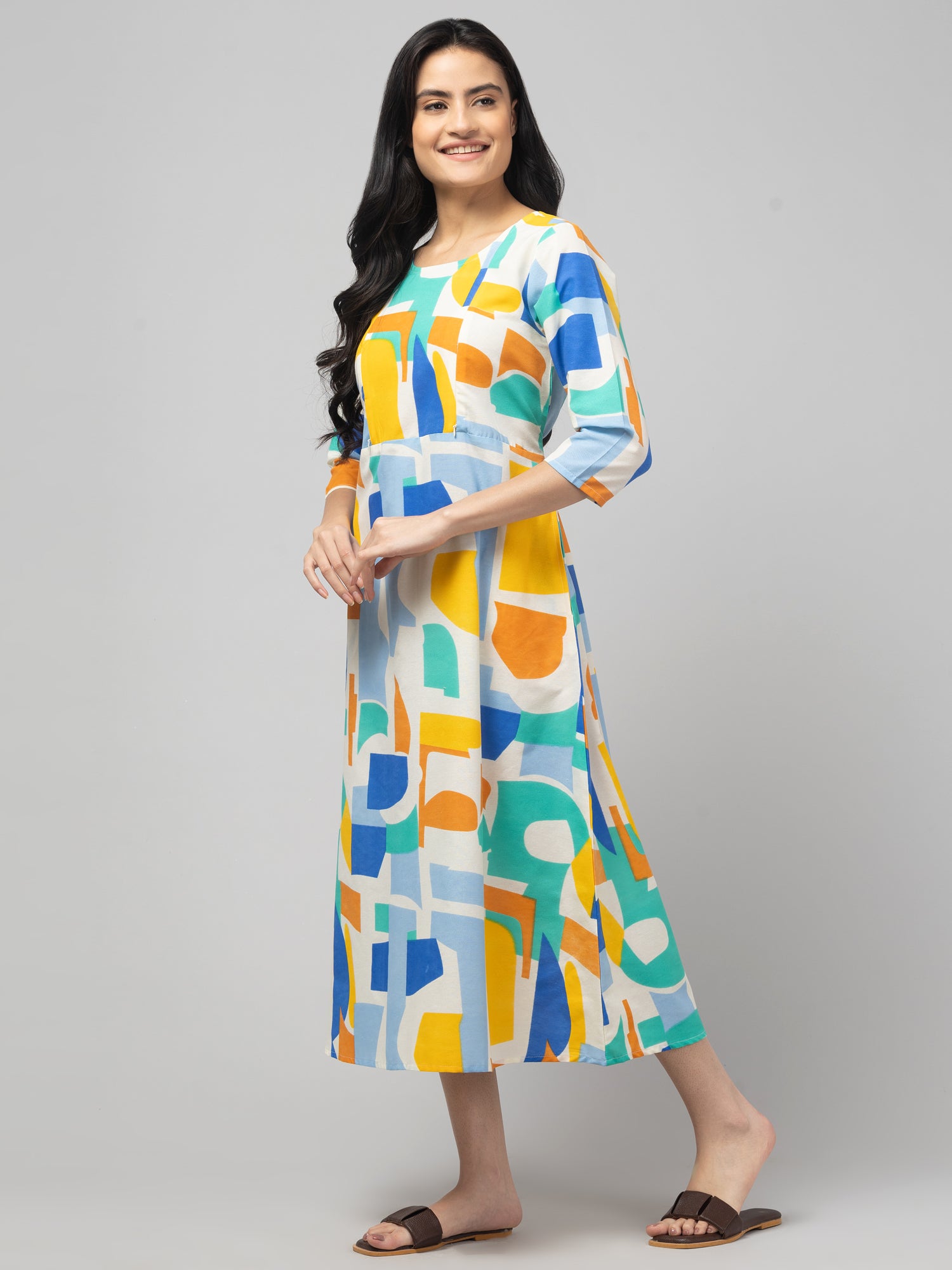 Blue Maternity Feeding Dress For Women