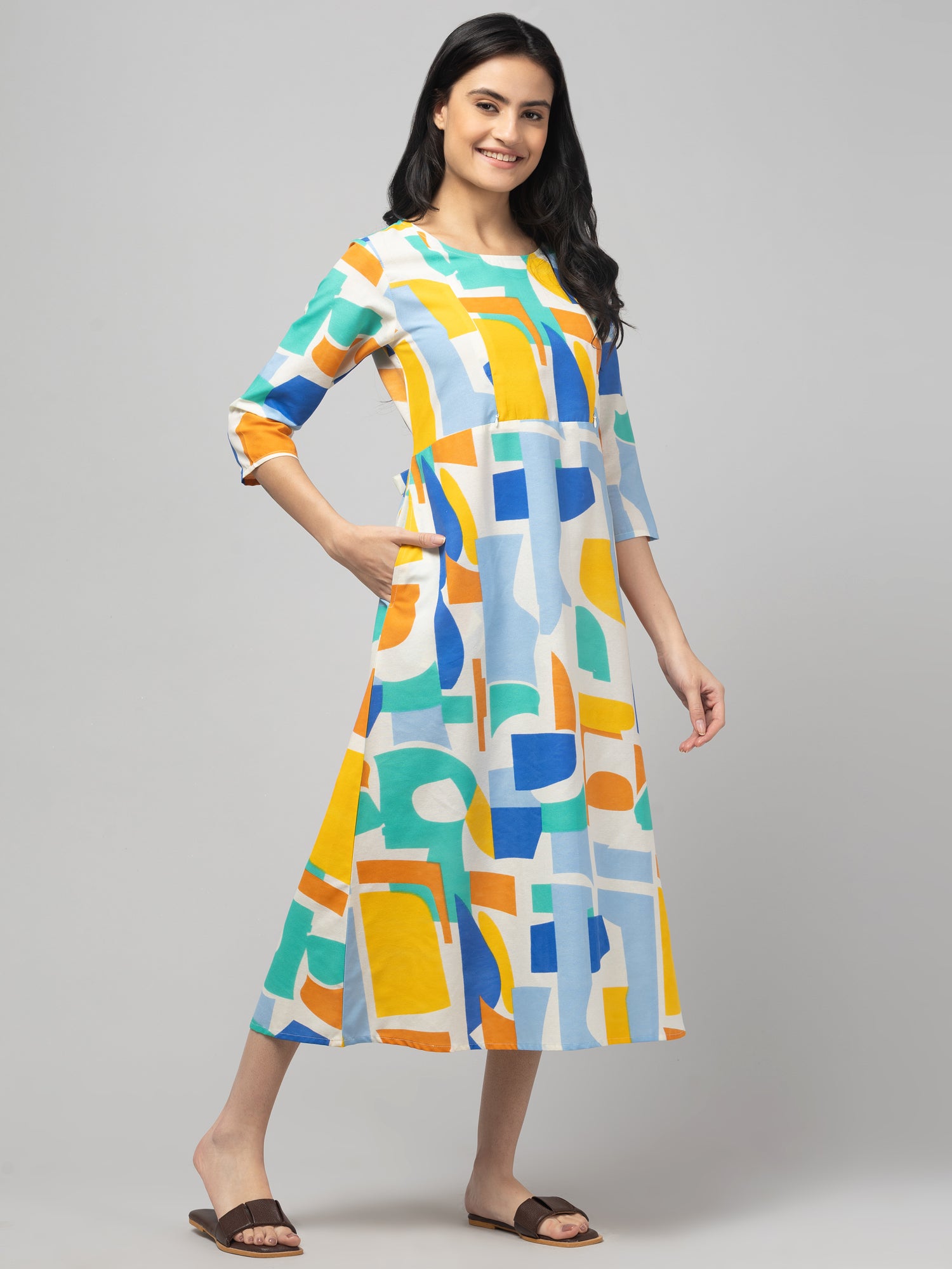 Blue Maternity Feeding Dress For Women