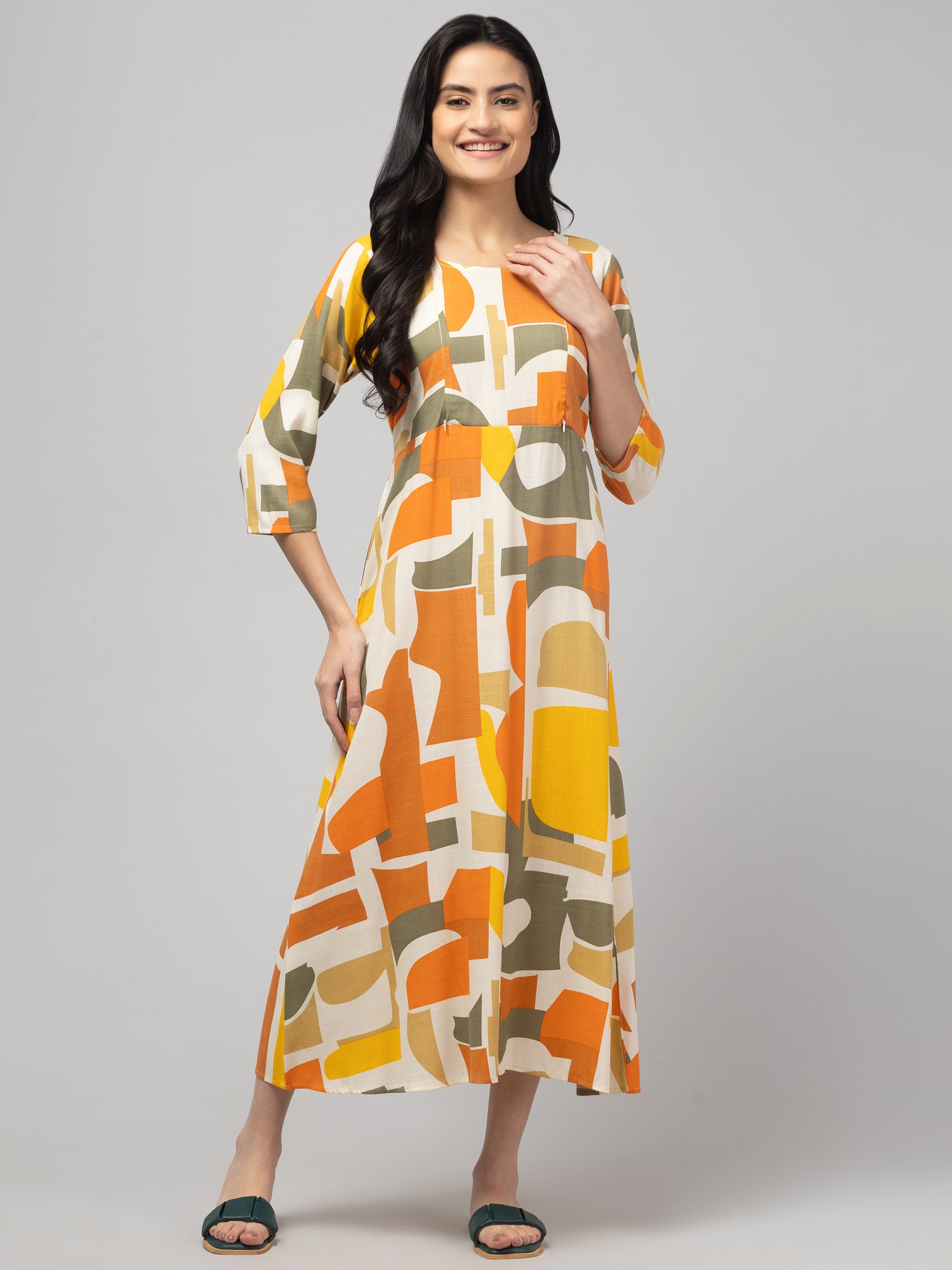 Olive Maternity Feeding Dress For Women