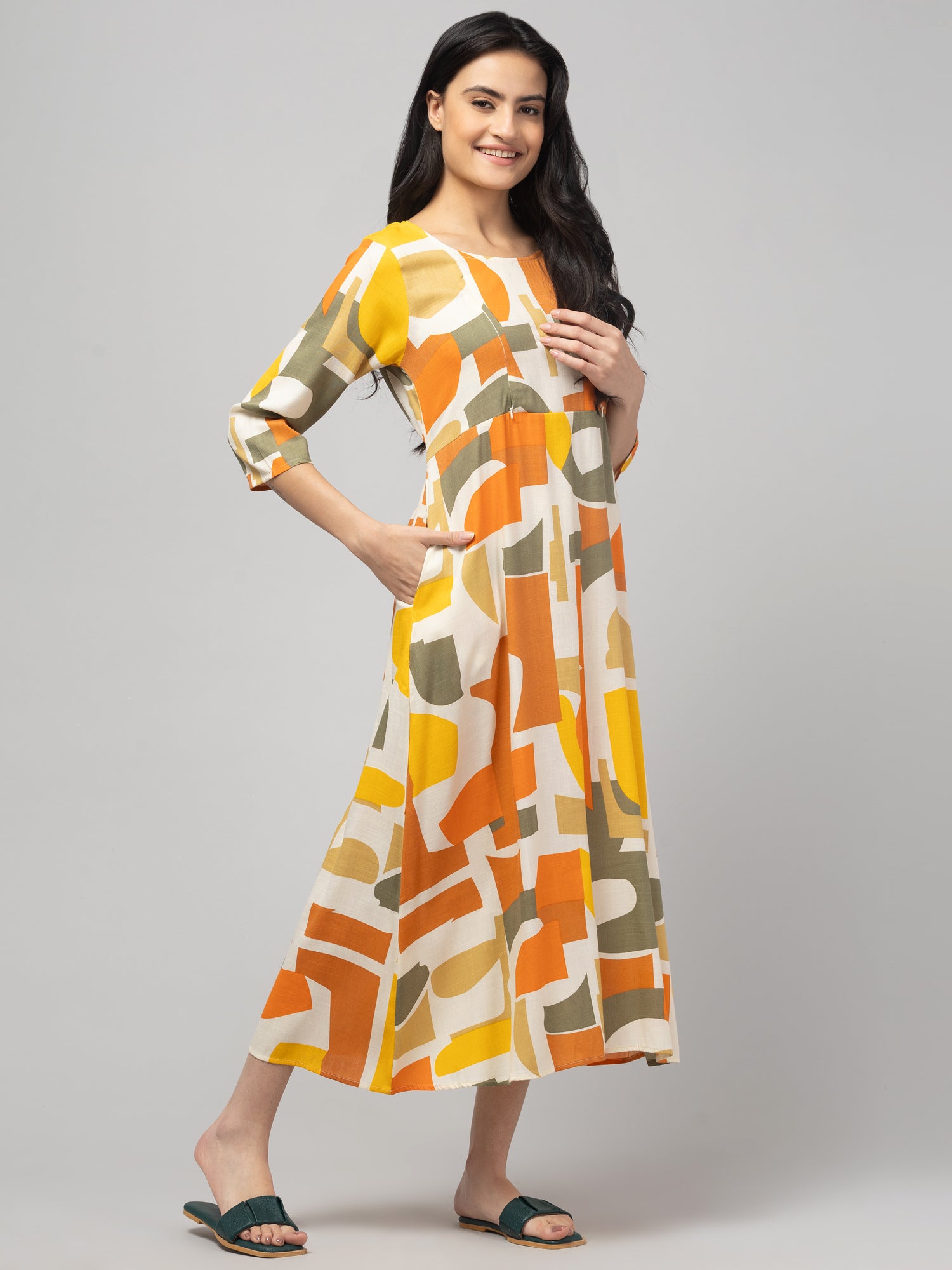Olive Maternity Feeding Dress For Women