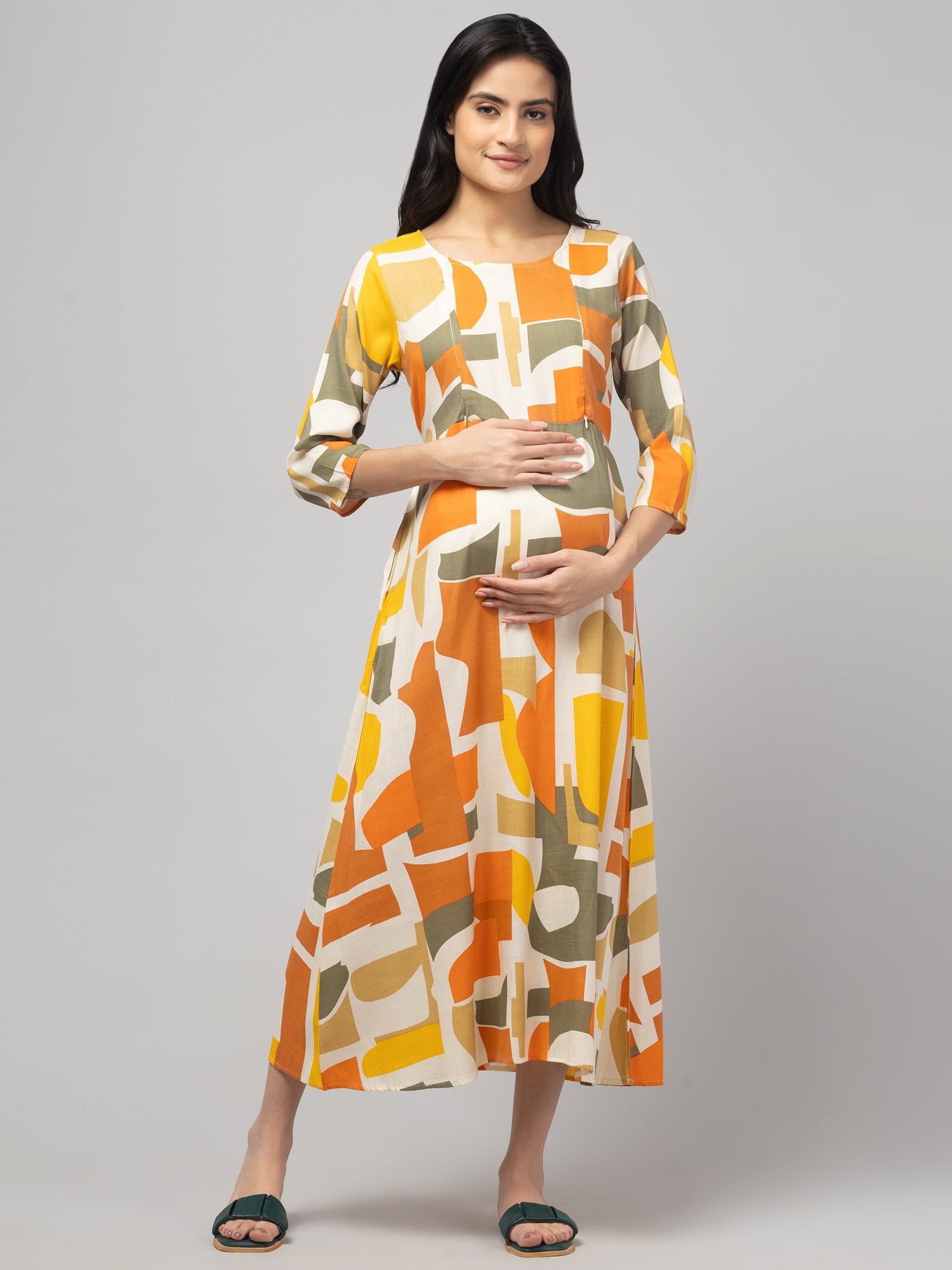 Olive Maternity Feeding Dress For Women