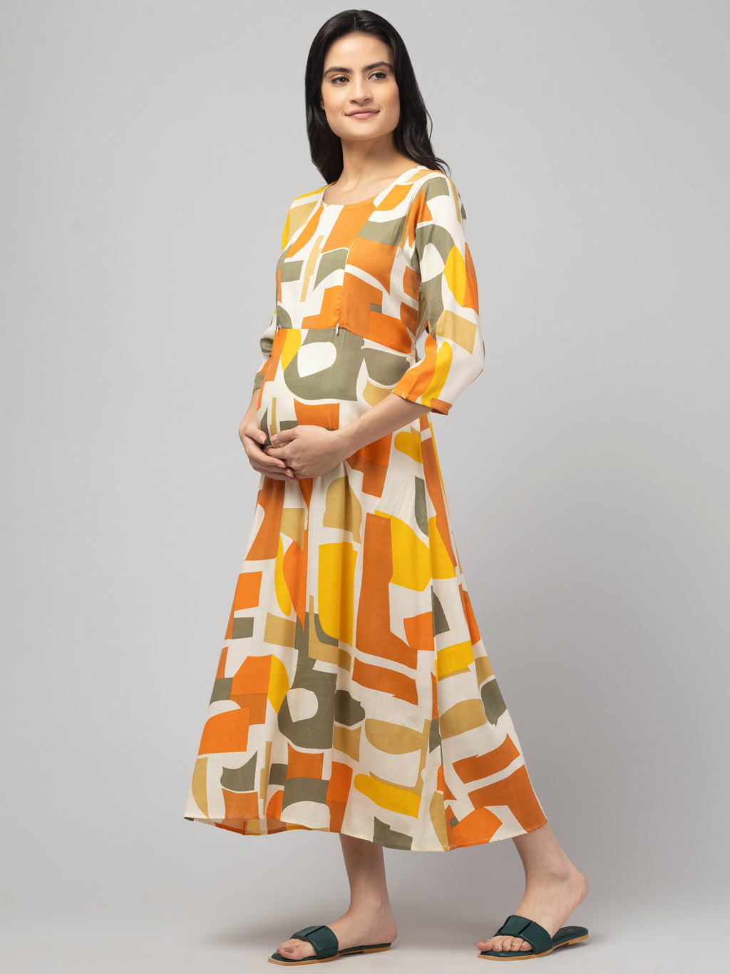 Olive Maternity Feeding Dress For Women