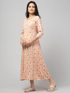 Peach Maternity Feeding Dress For Women