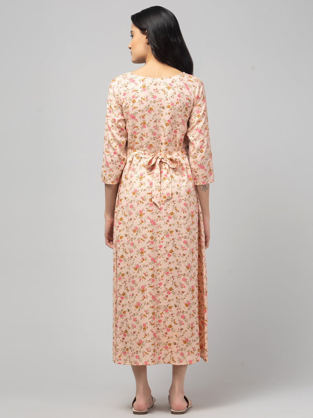 Peach Maternity Feeding Dress For Women