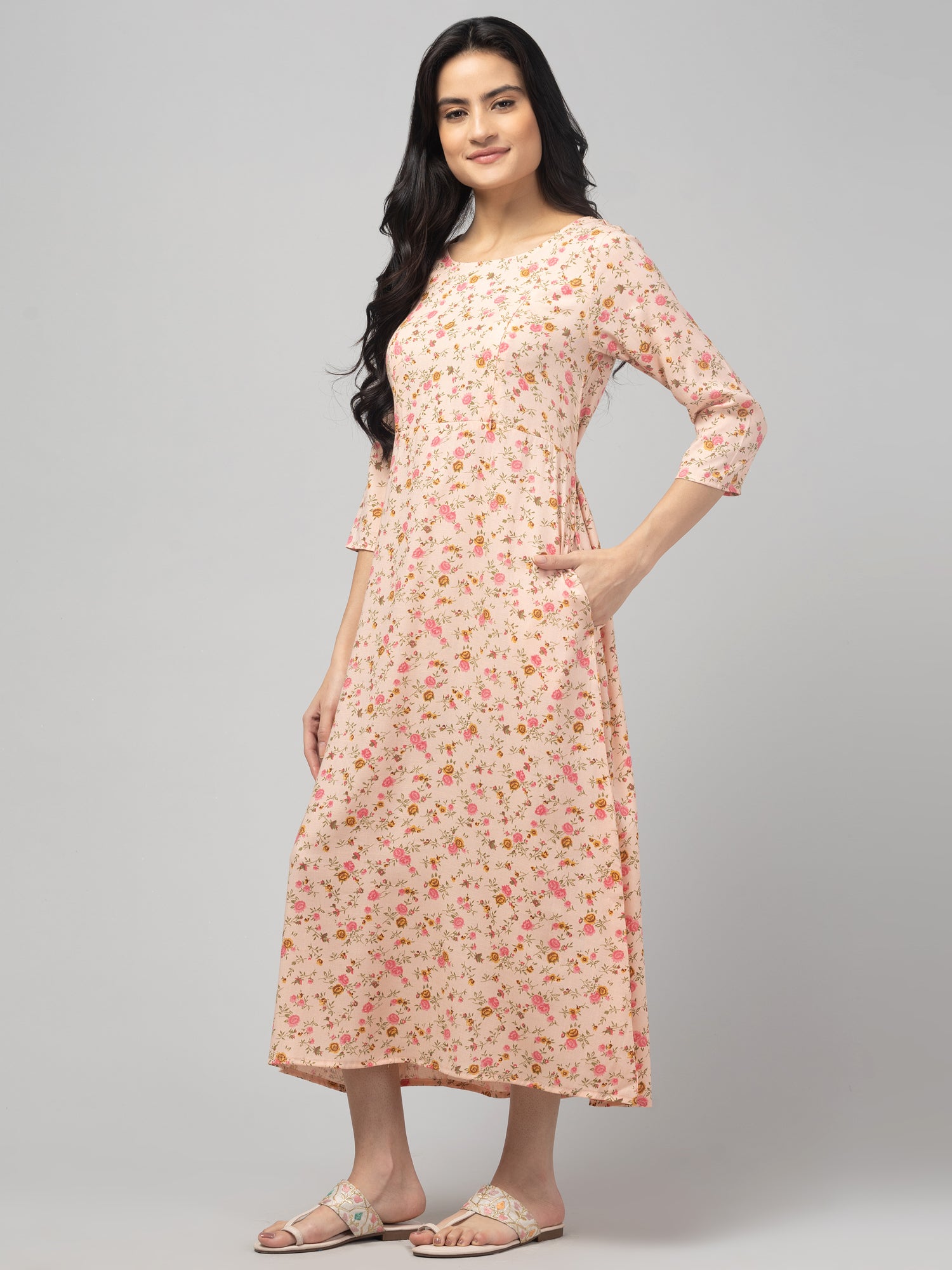 Peach Maternity Feeding Dress For Women