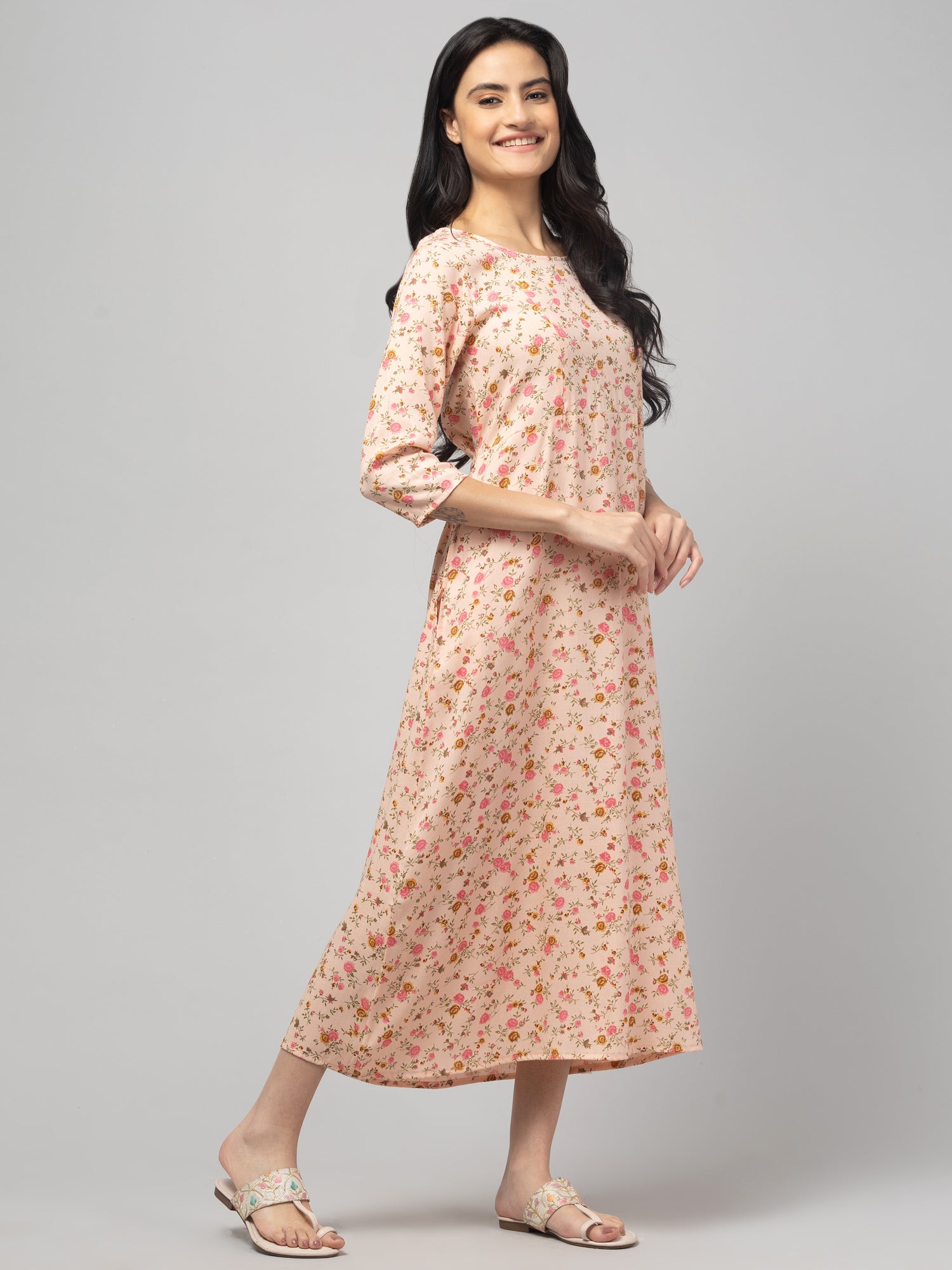 Peach Maternity Feeding Dress For Women