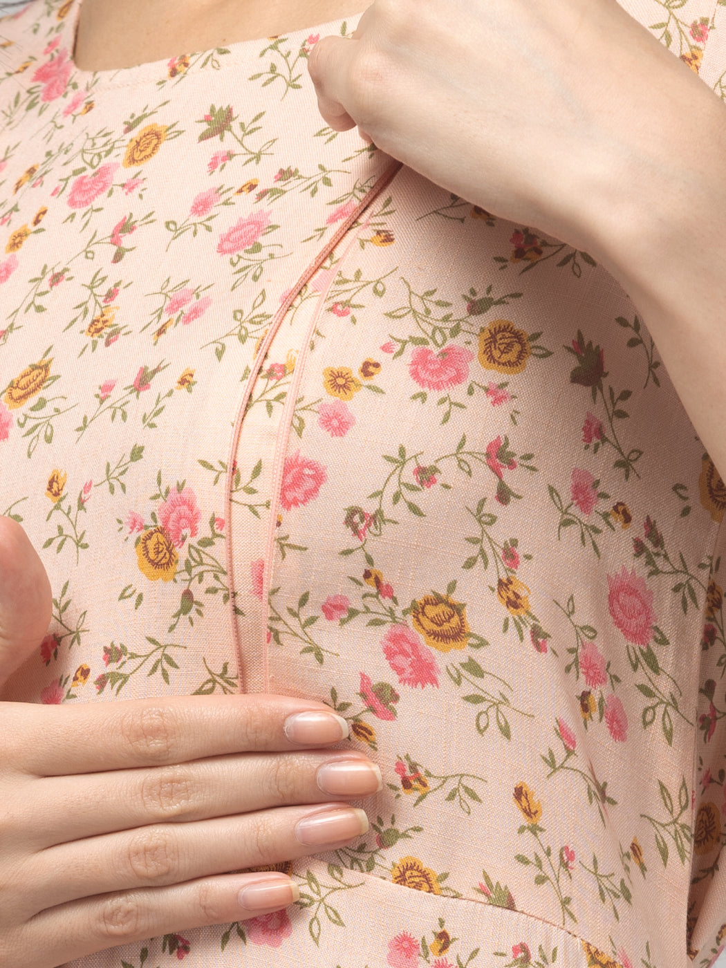 Peach Maternity Feeding Dress For Women