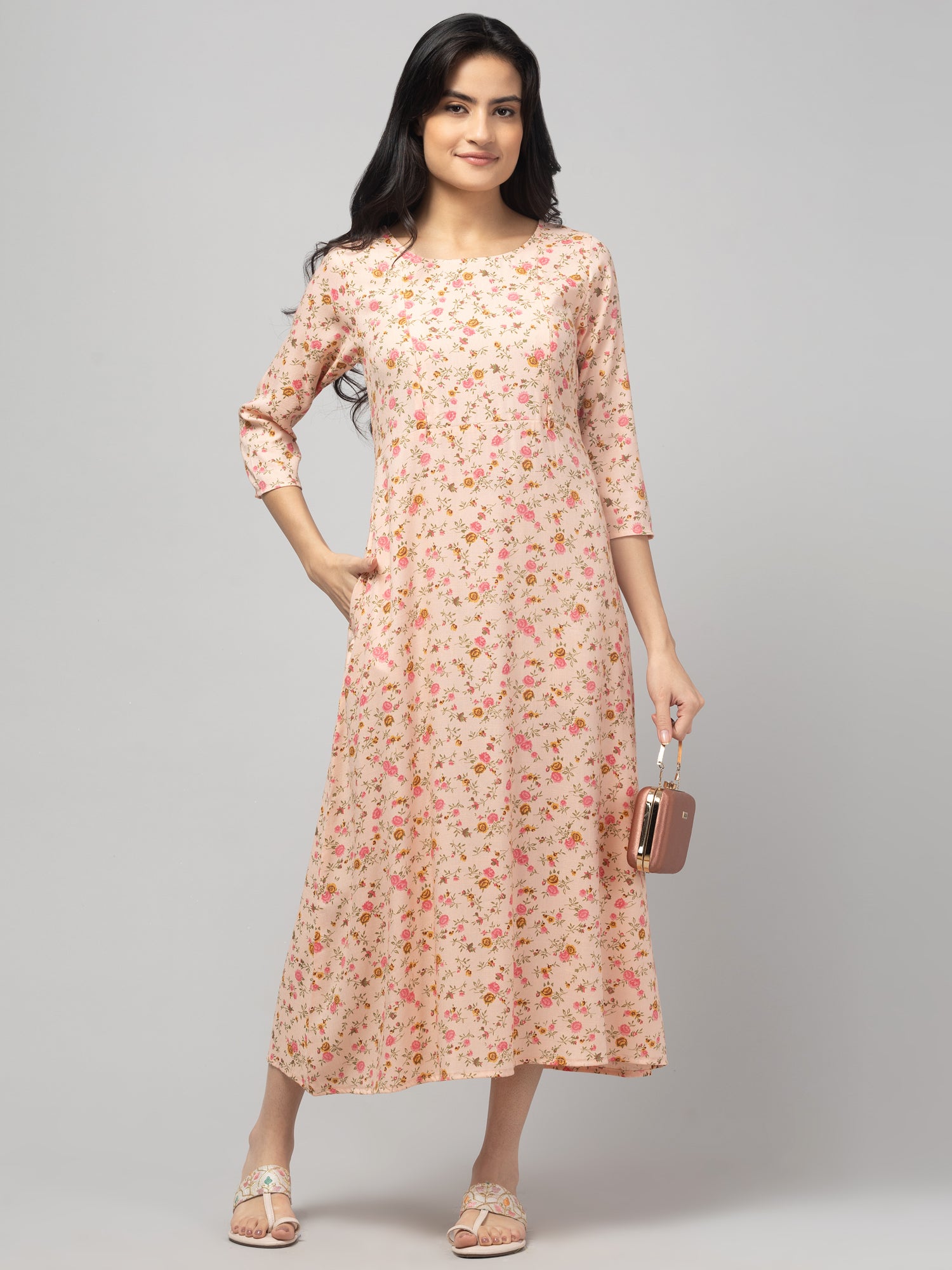 Peach Maternity Feeding Dress For Women