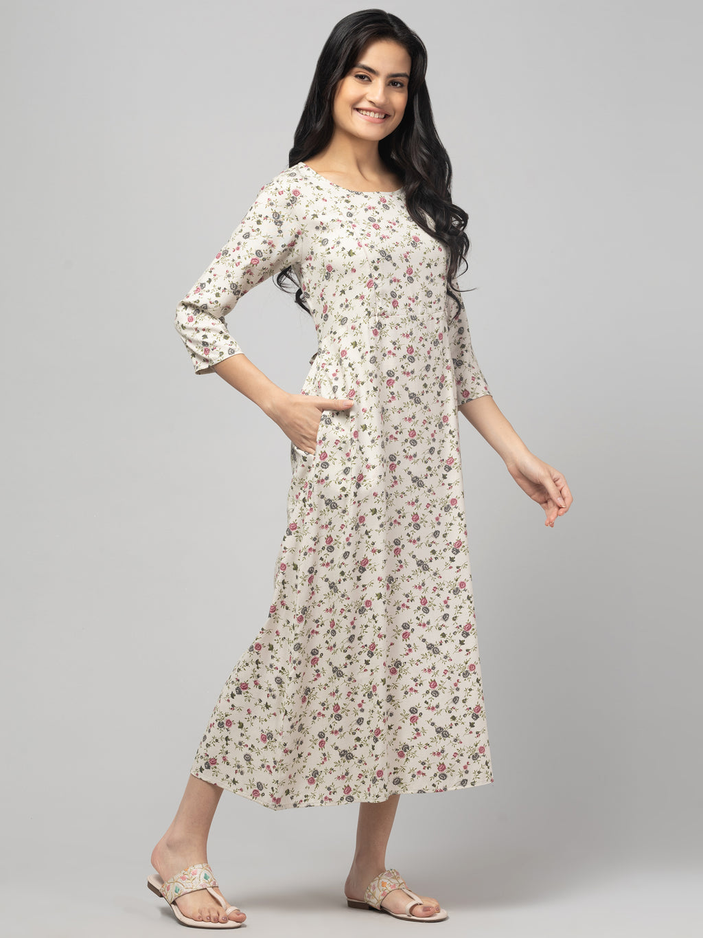 Grey Maternity Feeding Dress For Women