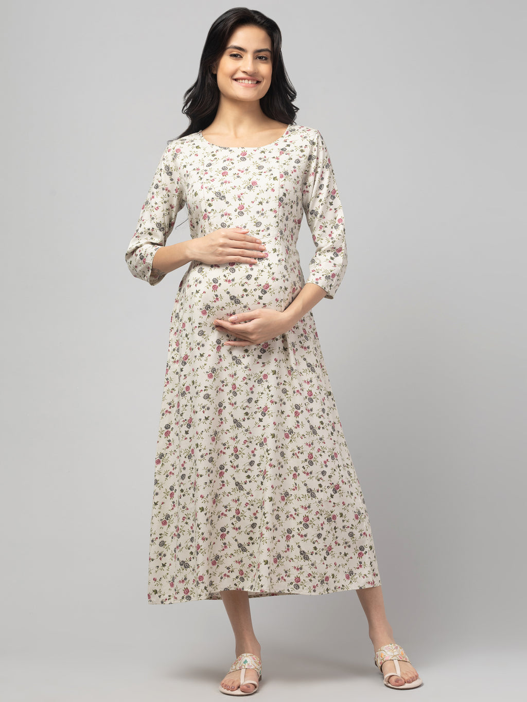 Grey Maternity Feeding Dress For Women