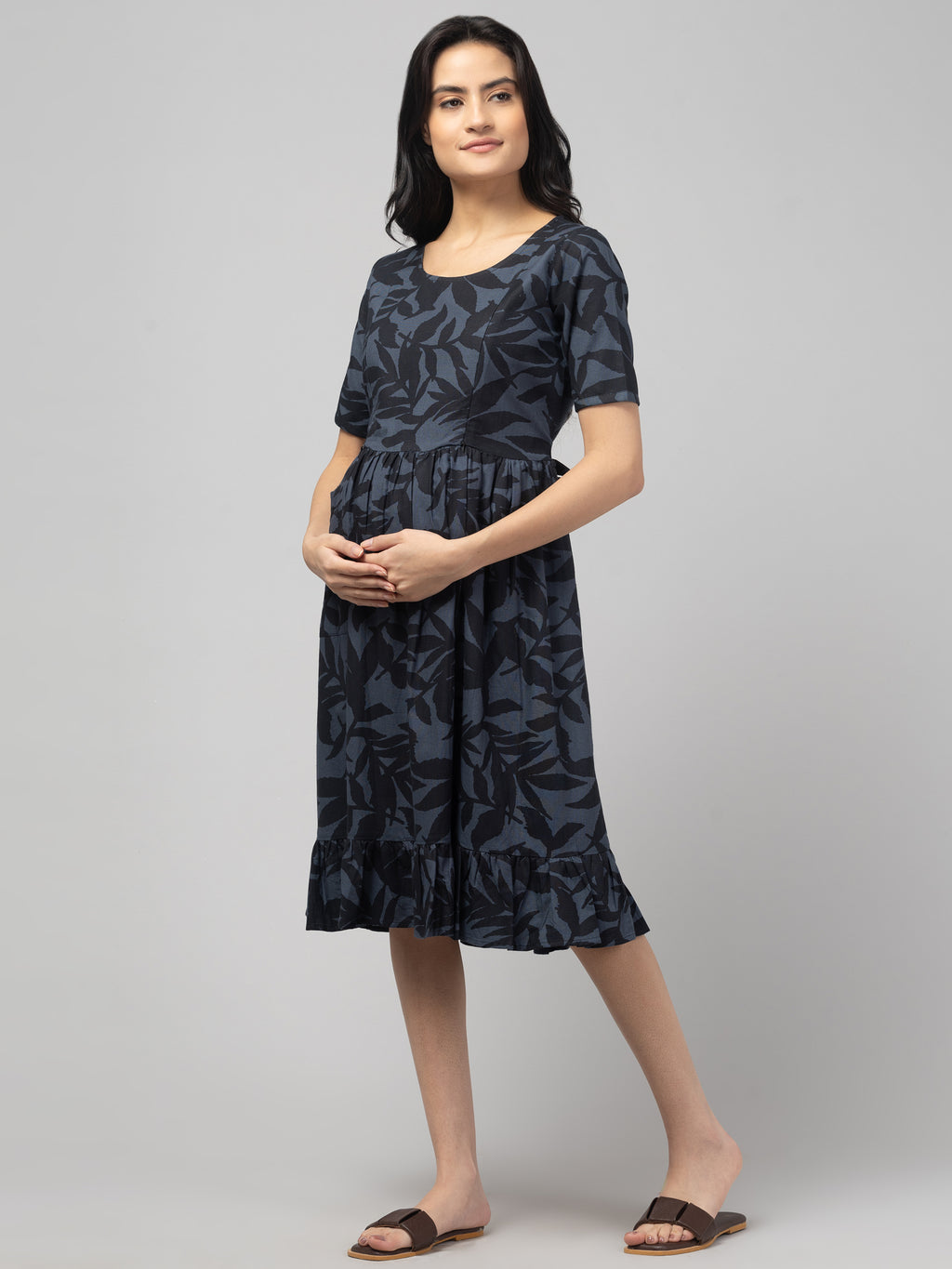 Grey Maternity Feeding Dress For Women