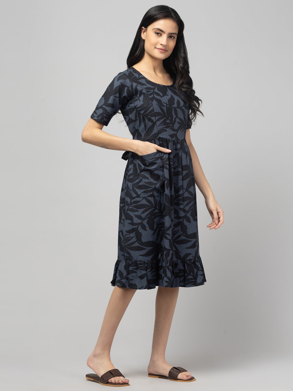 Grey Maternity Feeding Dress For Women