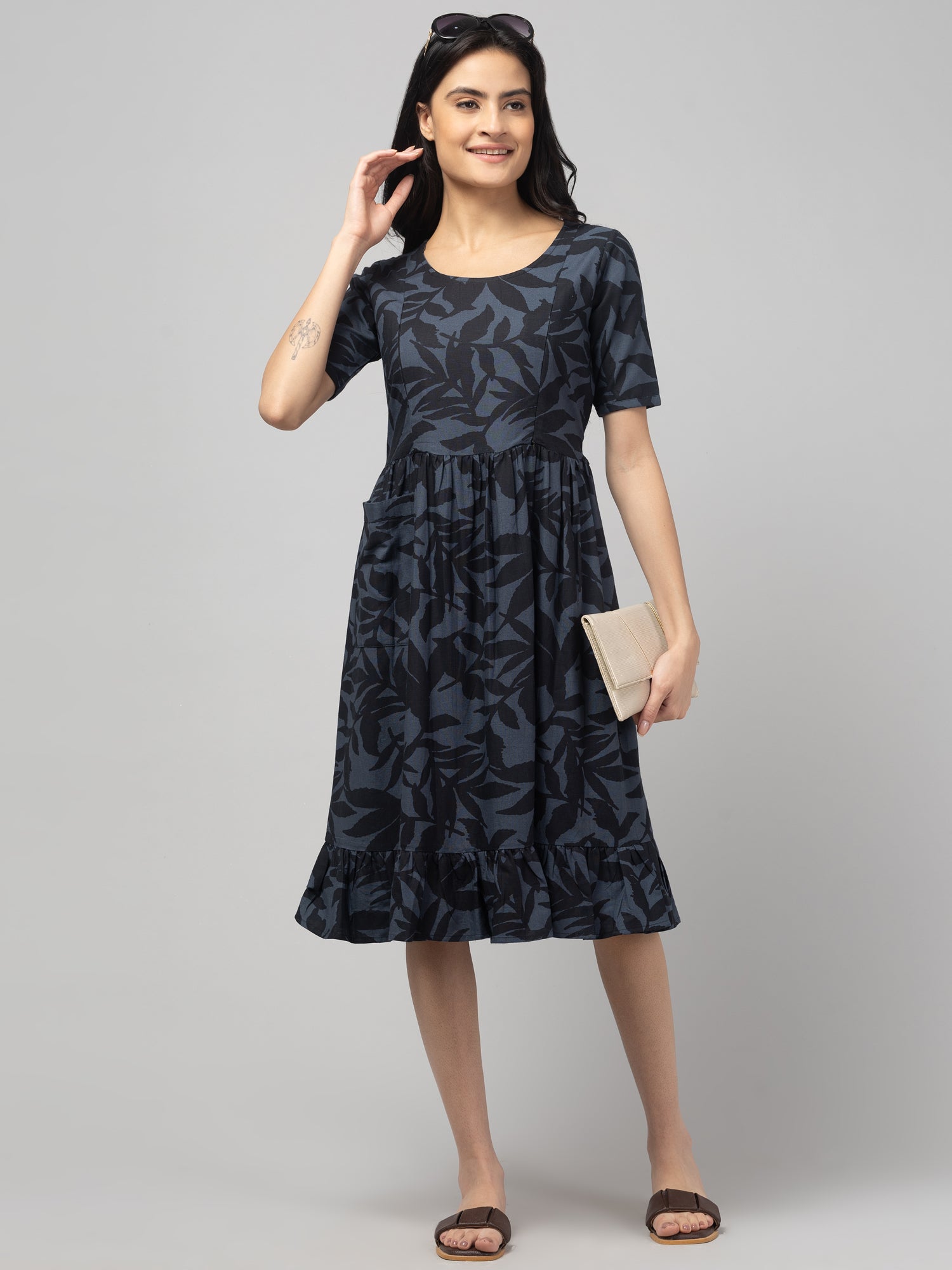 Grey Maternity Feeding Dress For Women