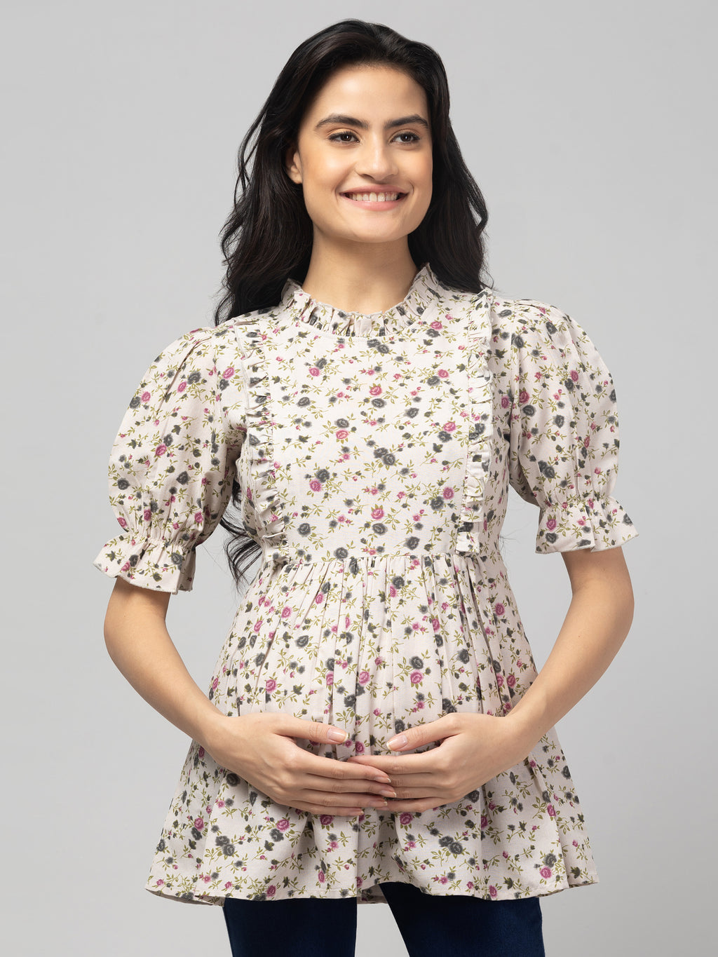 Grey Stylish Maternity Feeding Top For Women