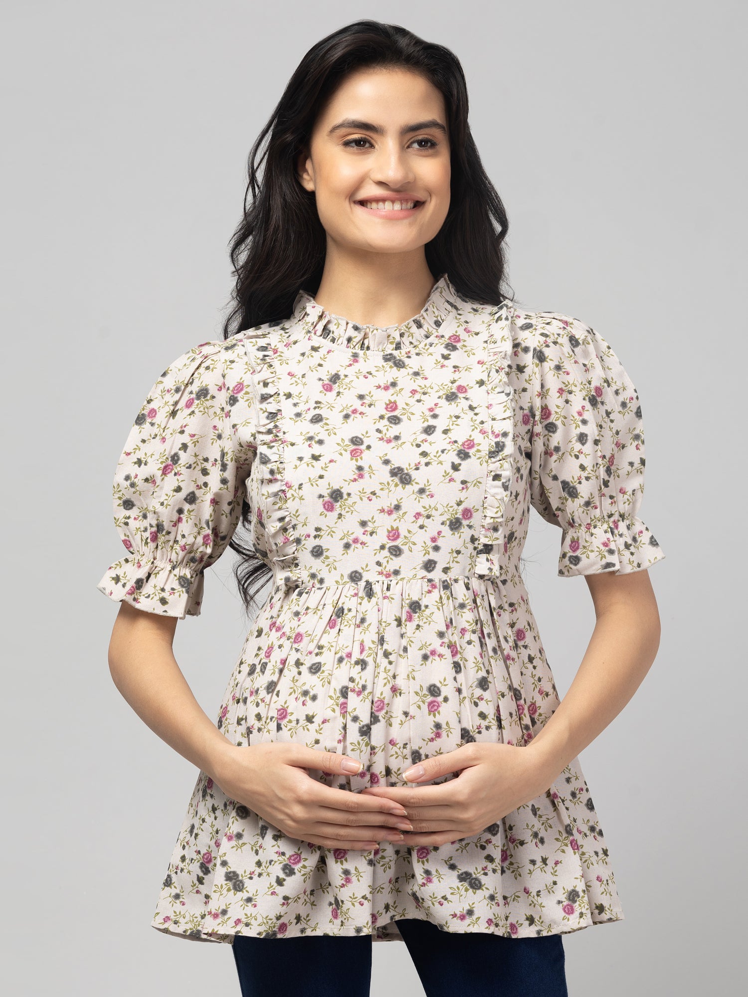 Grey Stylish Maternity Feeding Top For Women