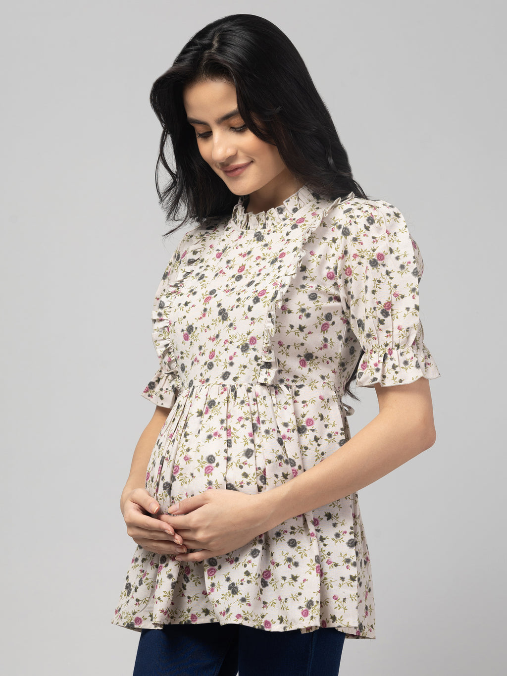 Grey Stylish Maternity Feeding Top For Women