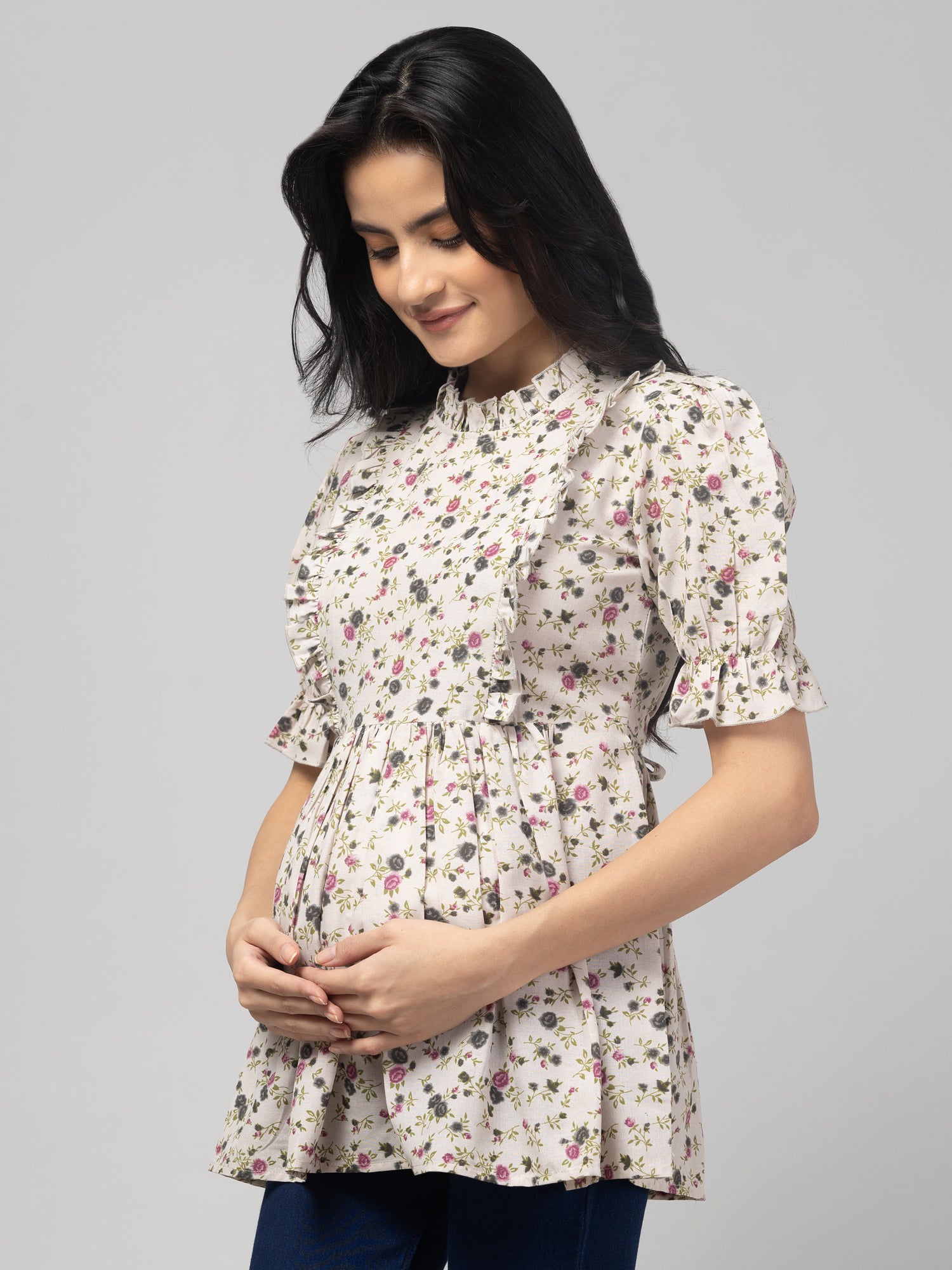Grey Stylish Maternity Feeding Top For Women