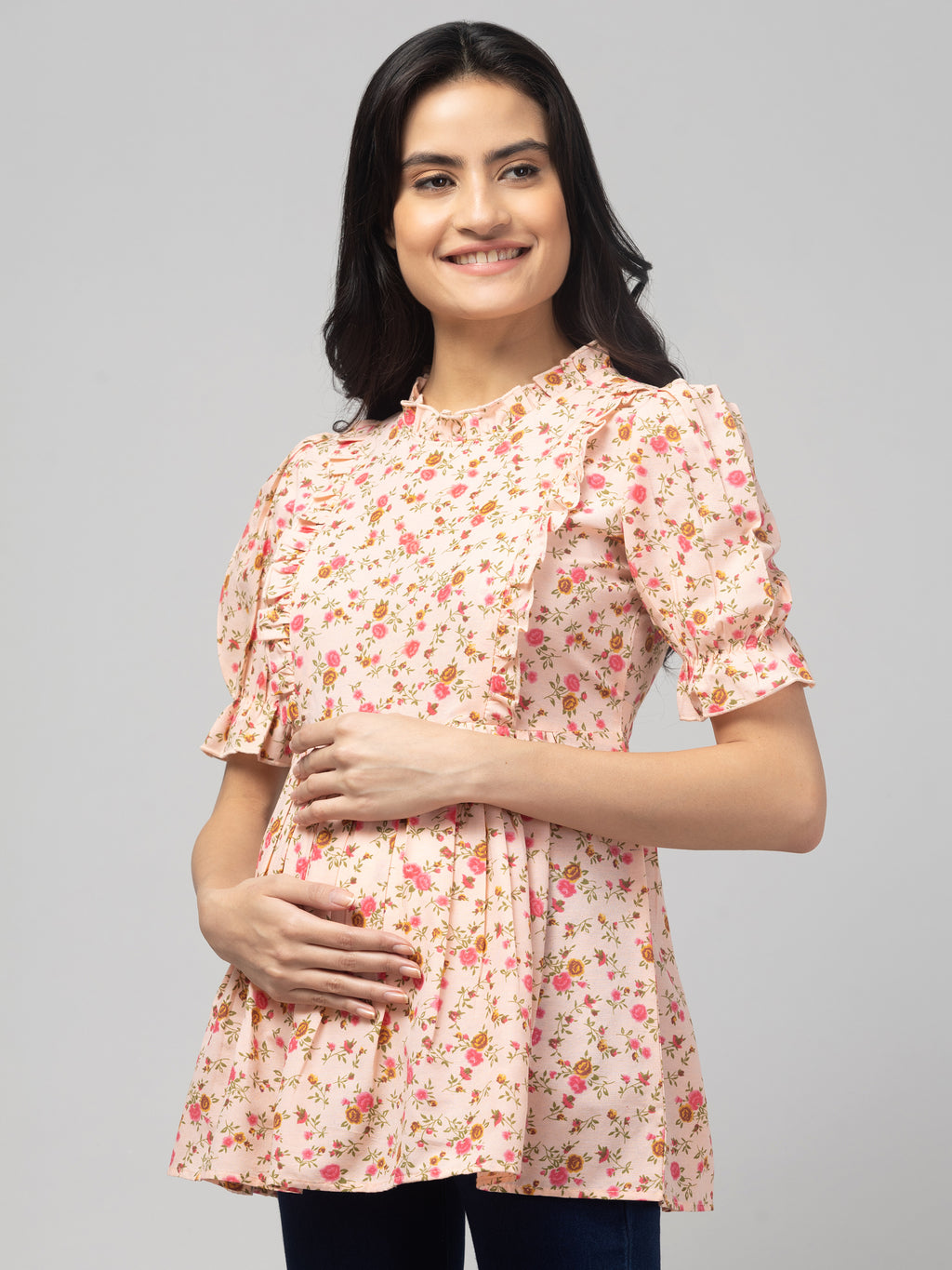 Peach Stylish Maternity Feeding Top For Women