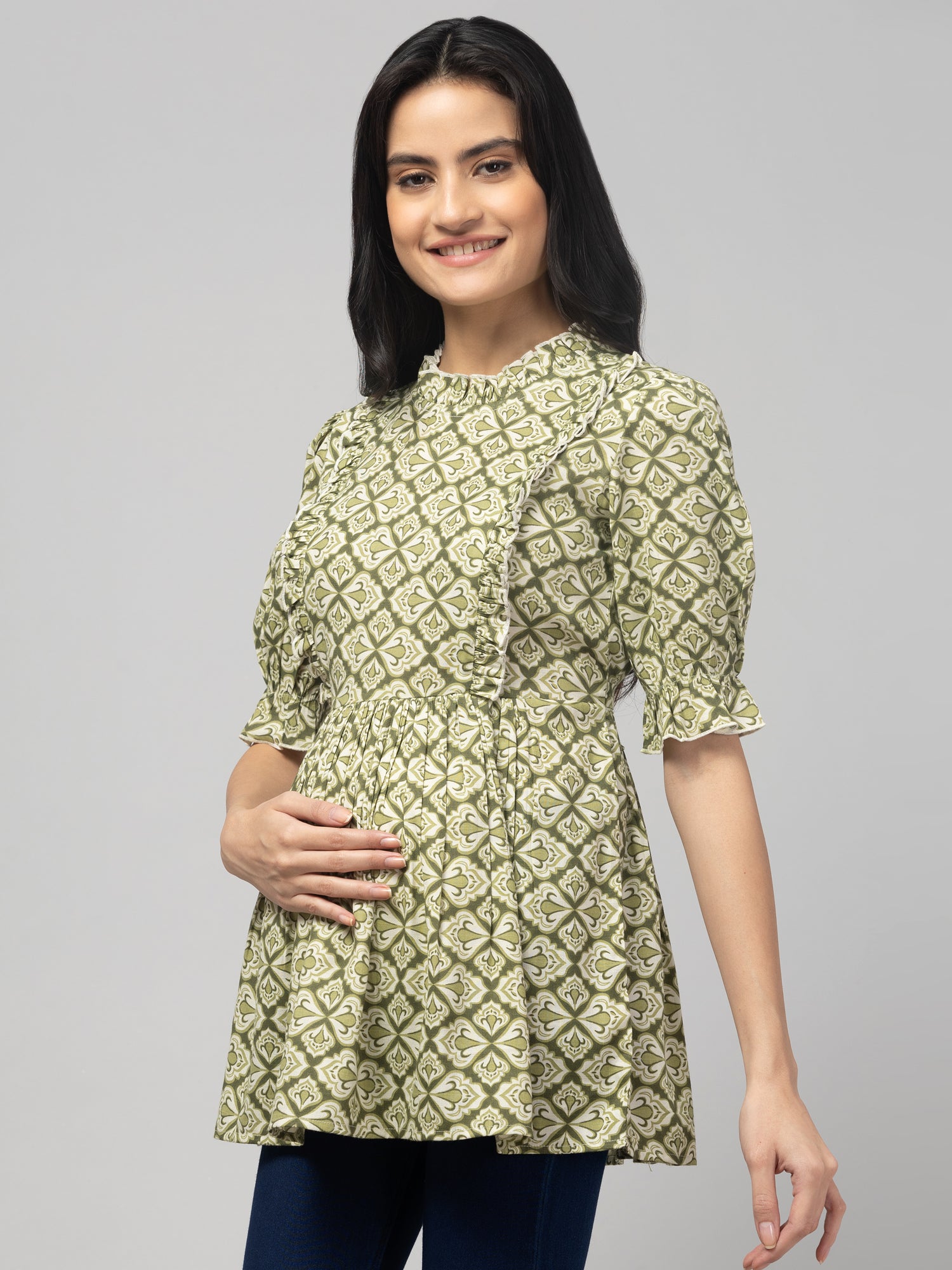 Green Stylish Maternity Feeding Top For Women