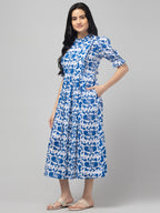 Blue Maternity Feeding Dress For Women
