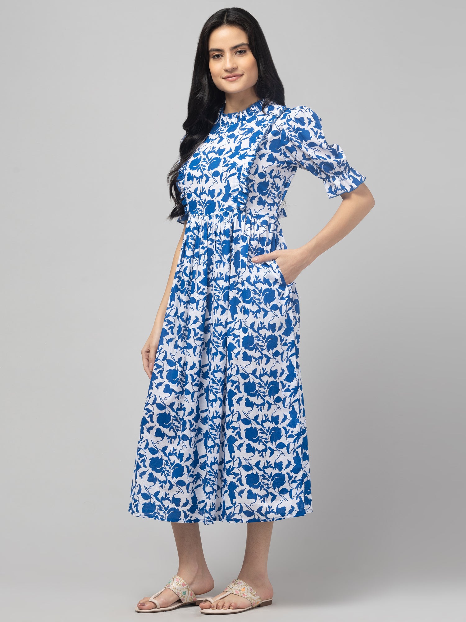 Blue Maternity Feeding Dress For Women