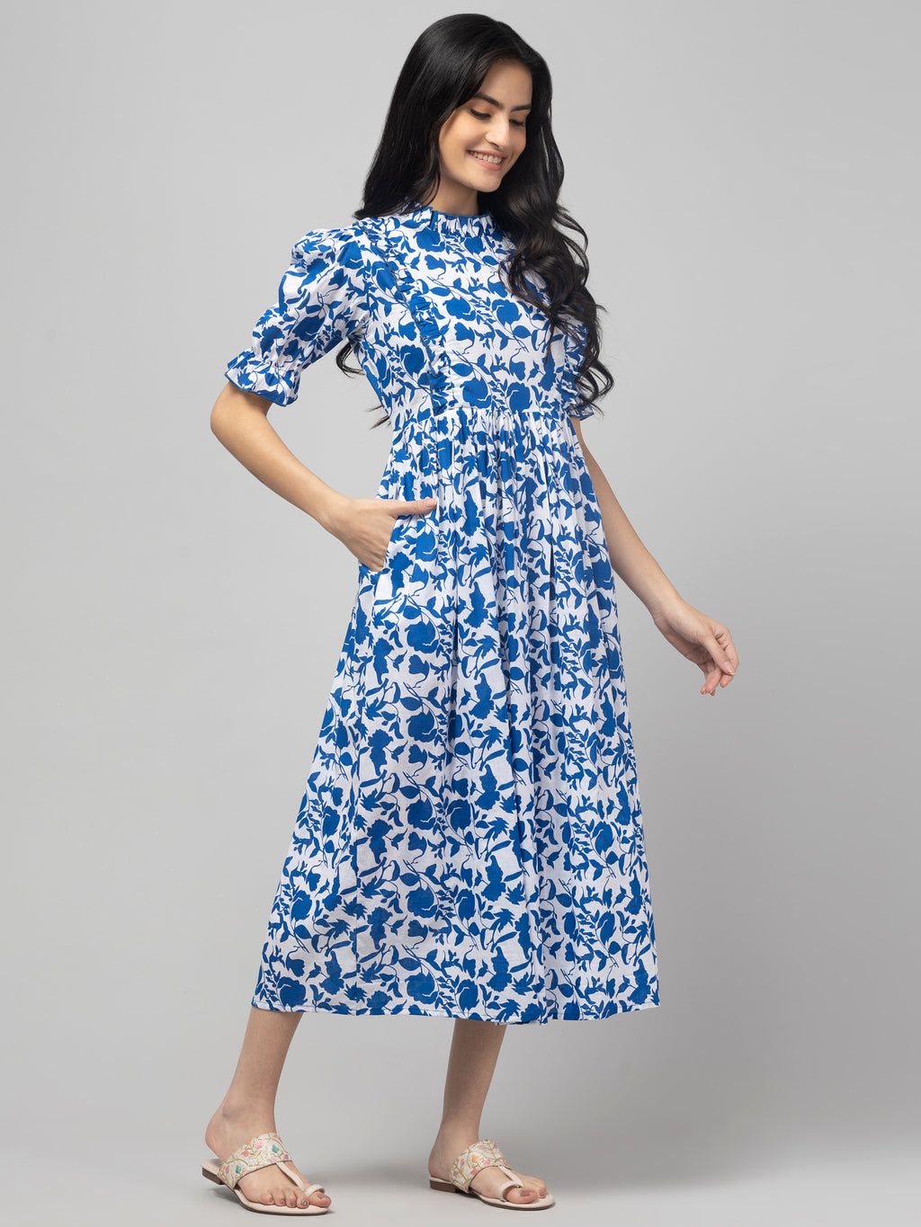 Blue Maternity Feeding Dress For Women