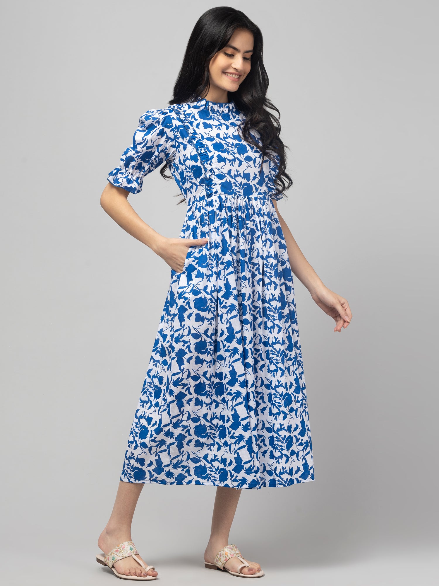 Blue Maternity Feeding Dress For Women