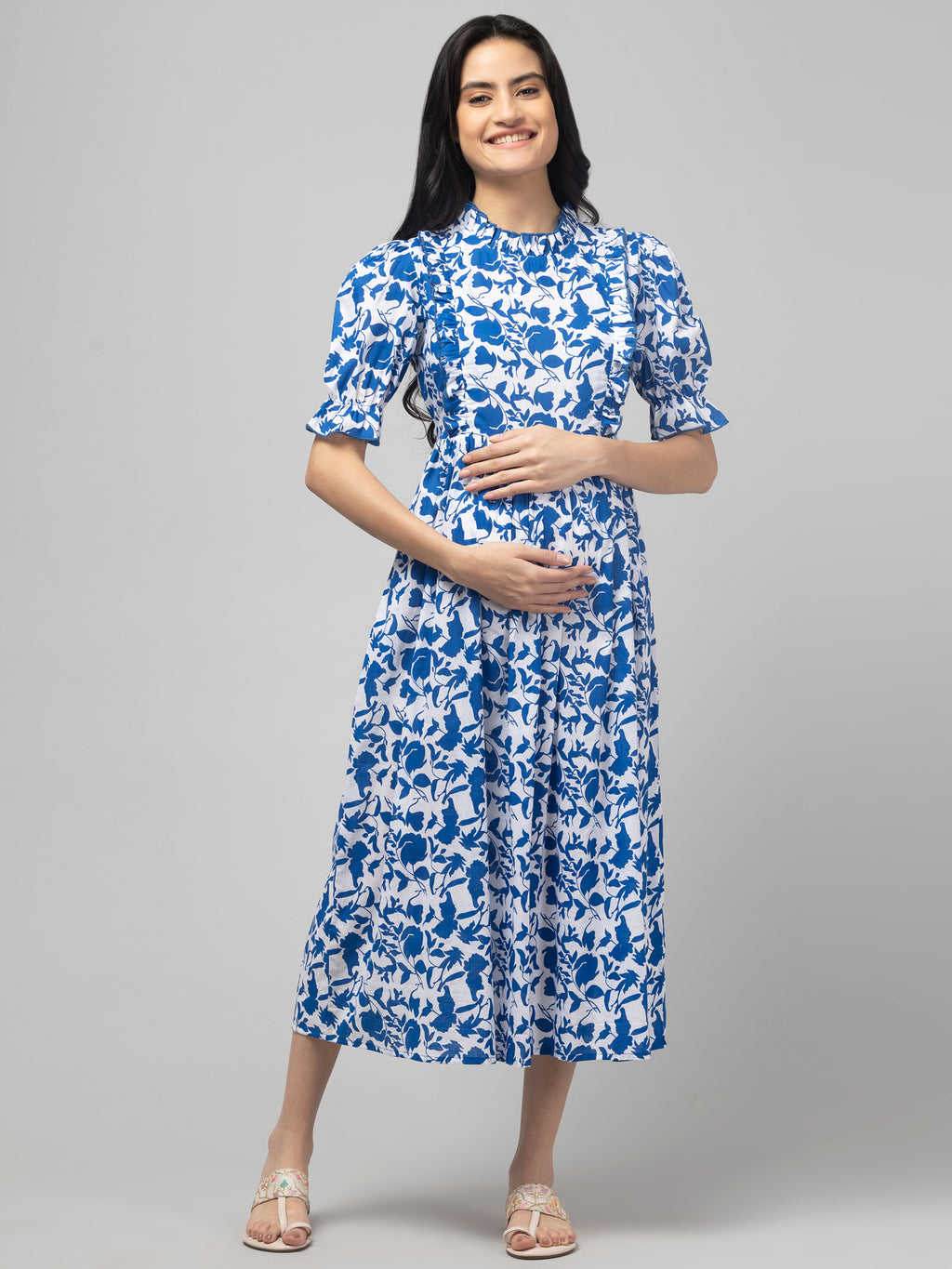 Blue Maternity Feeding Dress For Women